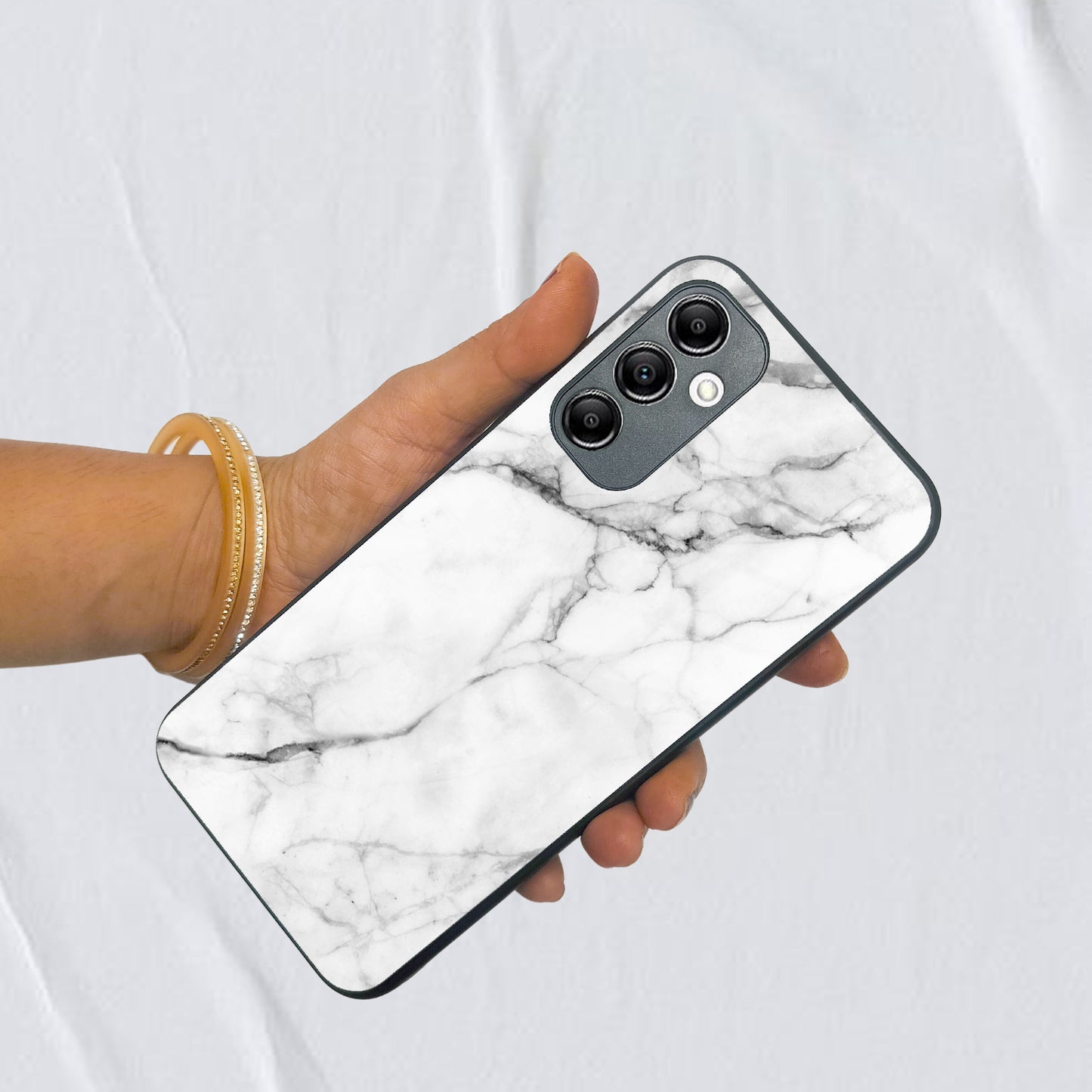 White Marble Patter Glass Case Cover for Samsung