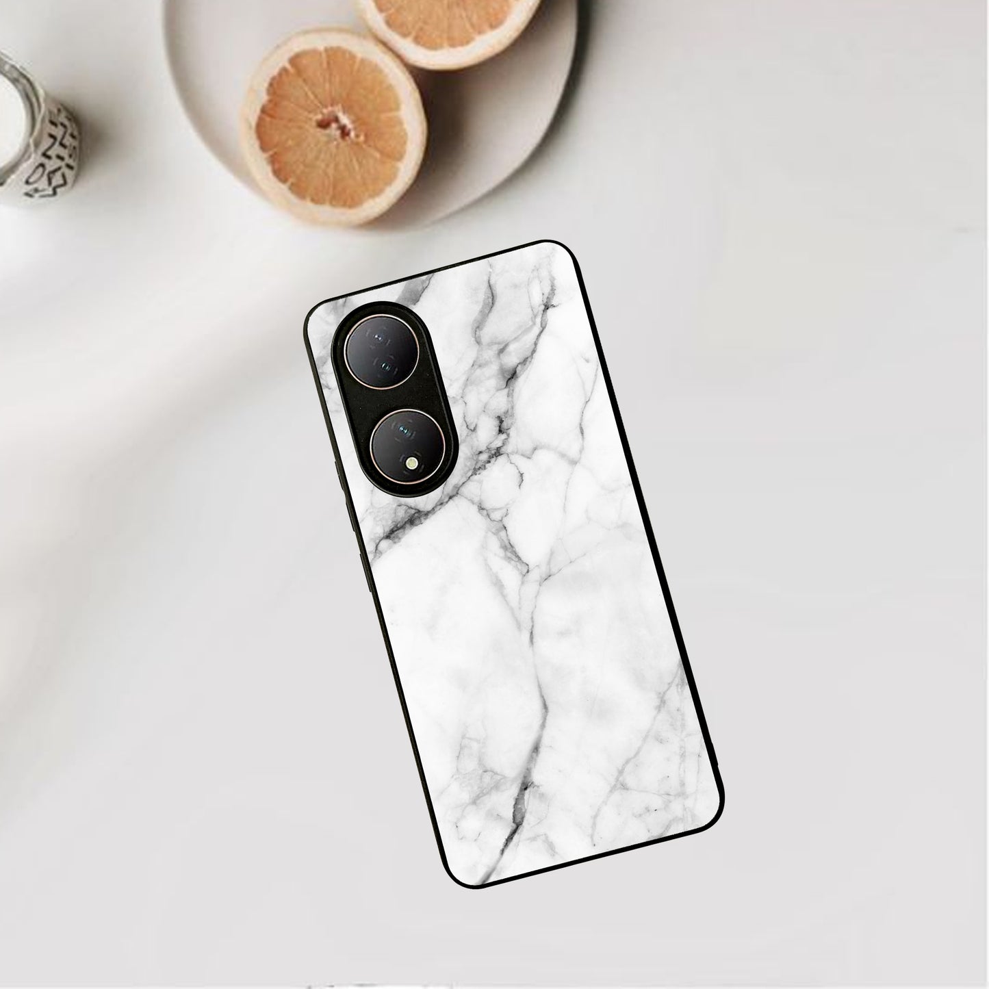 White Marble Patter Glass Case Cover  For Vivo