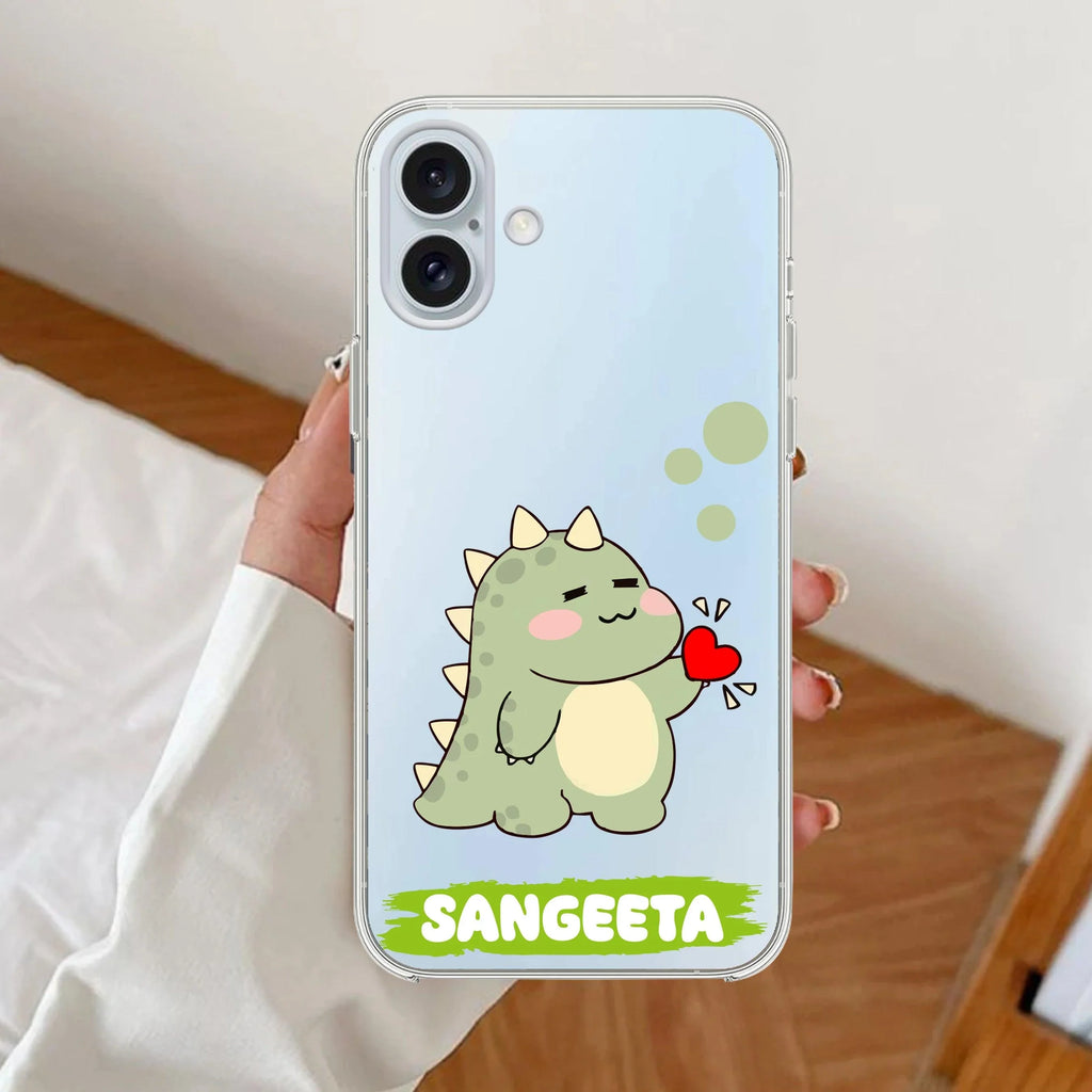 Mini Dino  Customize Anti Yellow Clear Case For iPhone 16 Plus