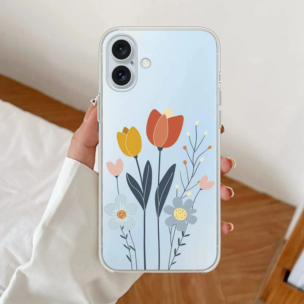 Minimal Flora Anti Yellow Clear Case For iPhone 16