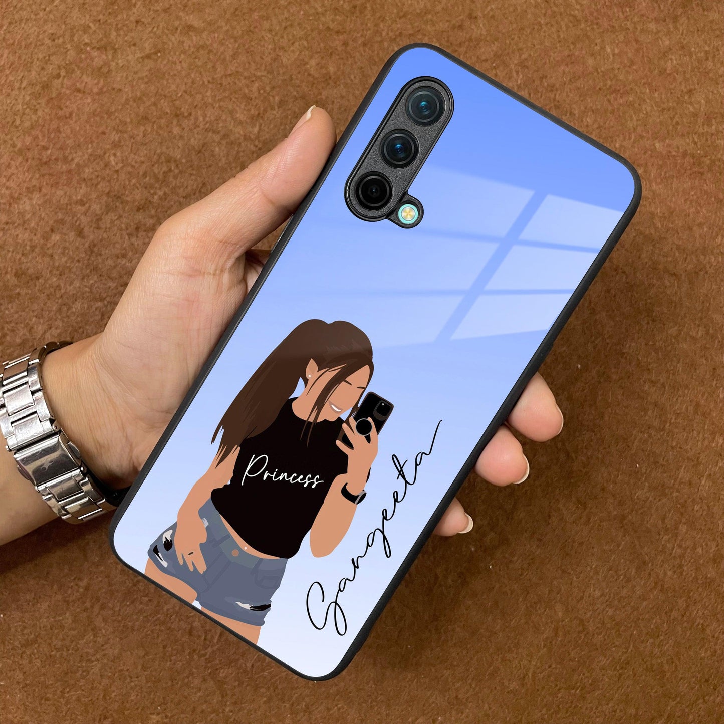 Mobile Girl Glass Case Cover For OnePlus