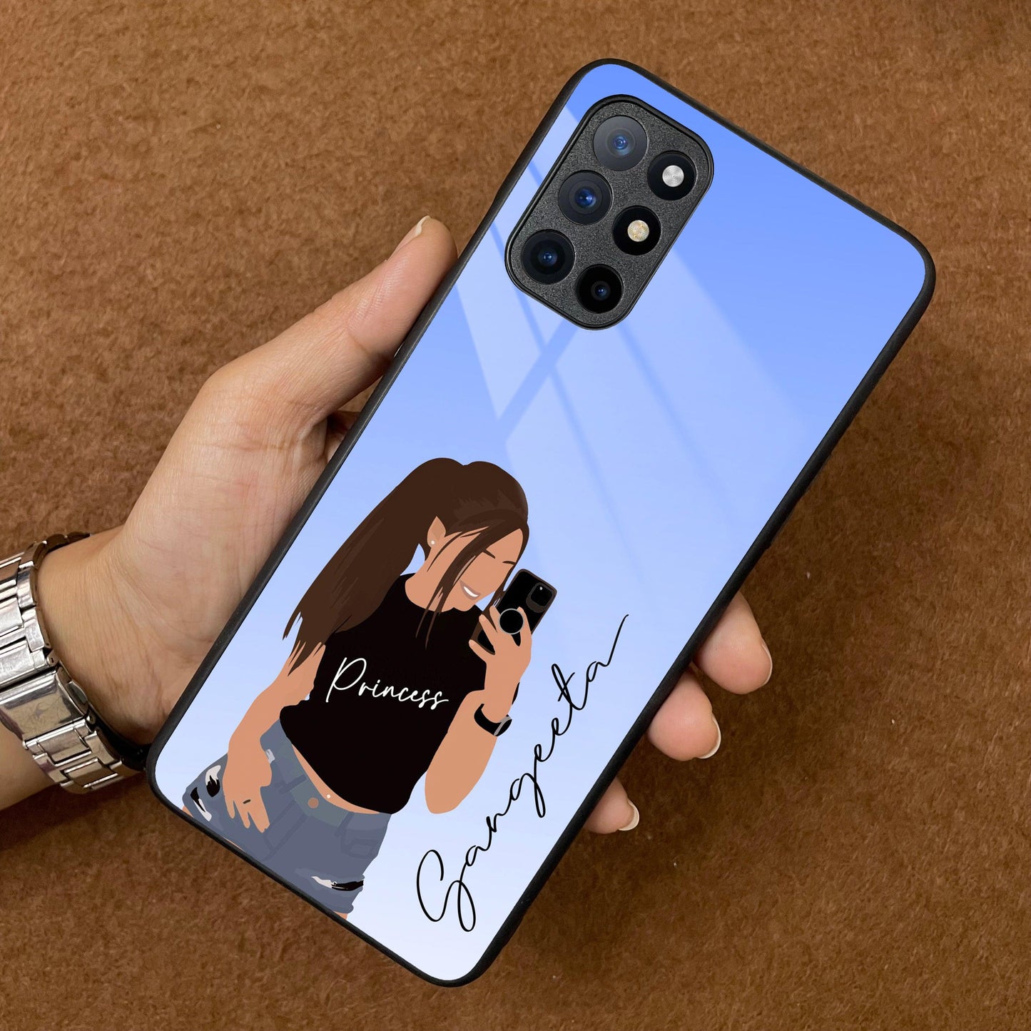 Mobile Girl Glass Case Cover For OnePlus