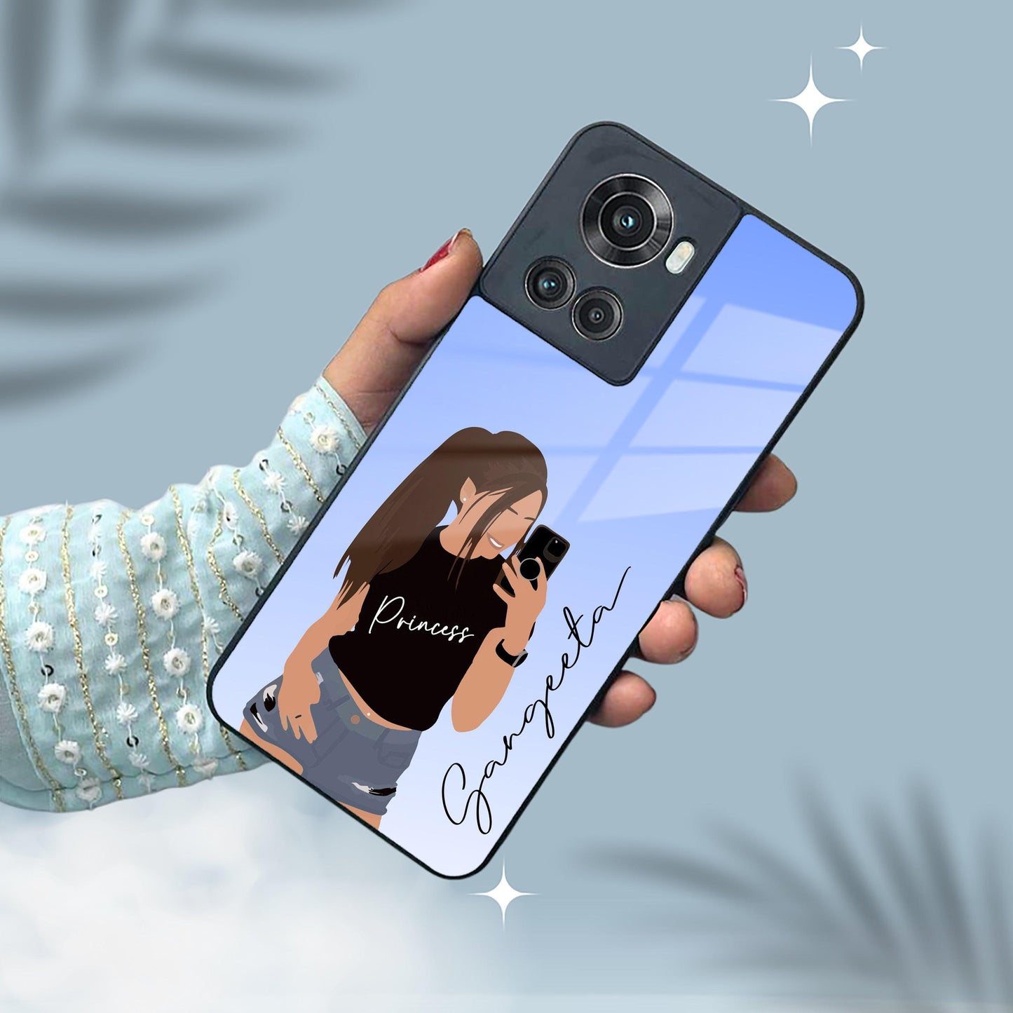 Mobile Girl Glass Case Cover For OnePlus