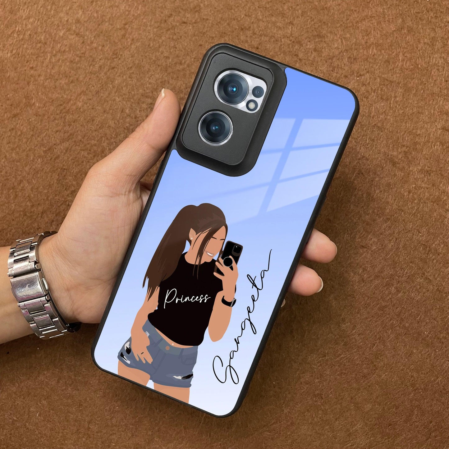 Mobile Girl Glass Case Cover For OnePlus