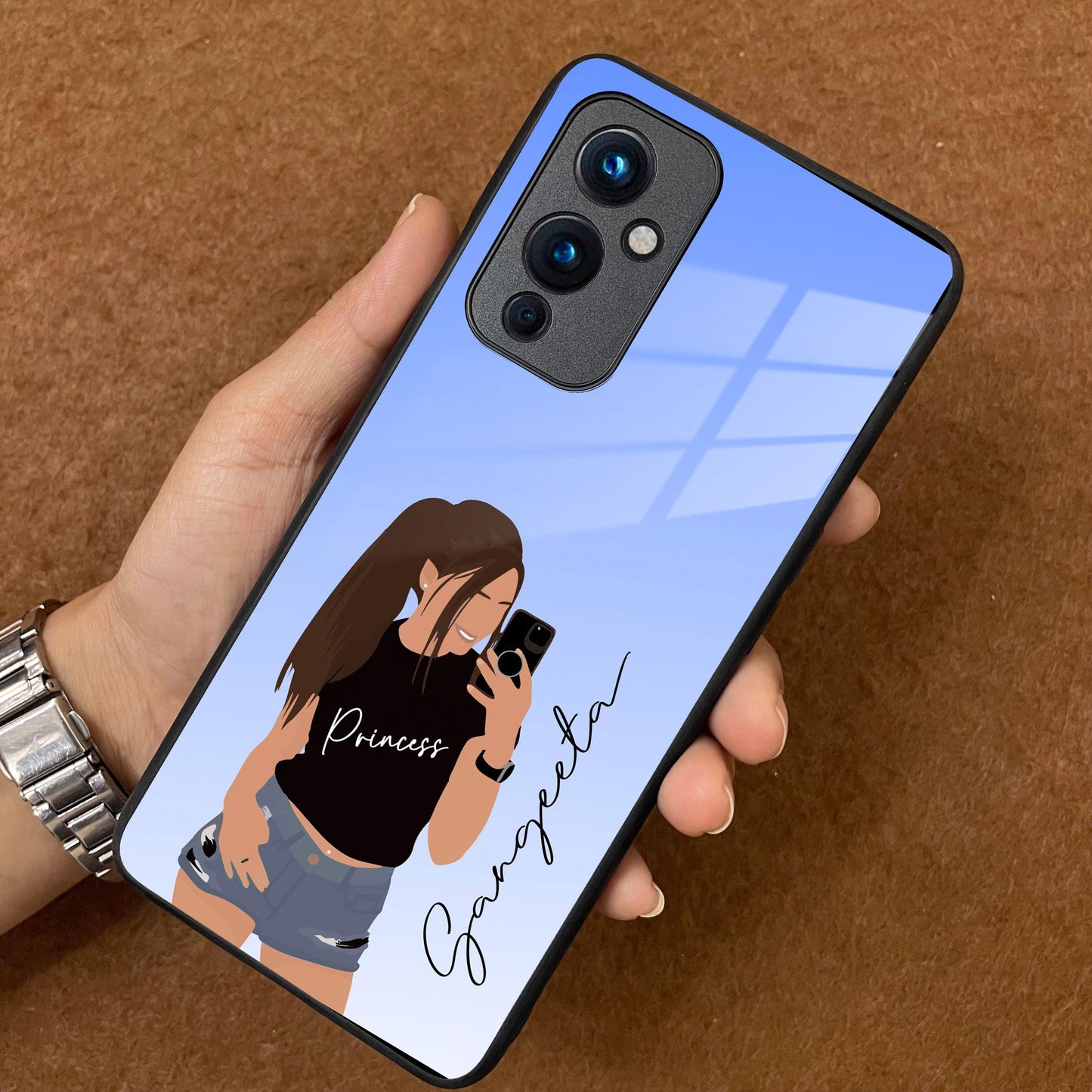 Mobile Girl Glass Case Cover For OnePlus