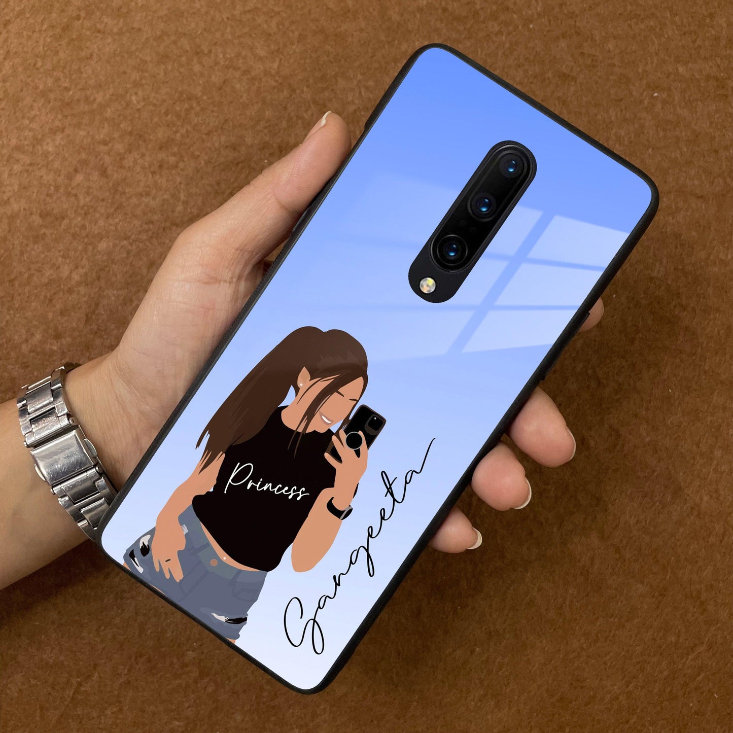 Mobile Girl Glass Case Cover For OnePlus