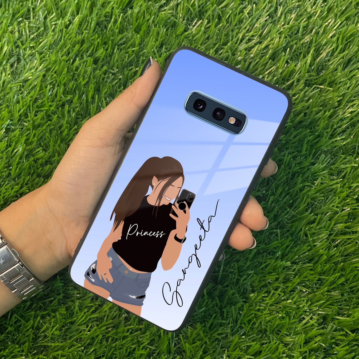 Mobile Girl Glass Case Cover For Samsung
