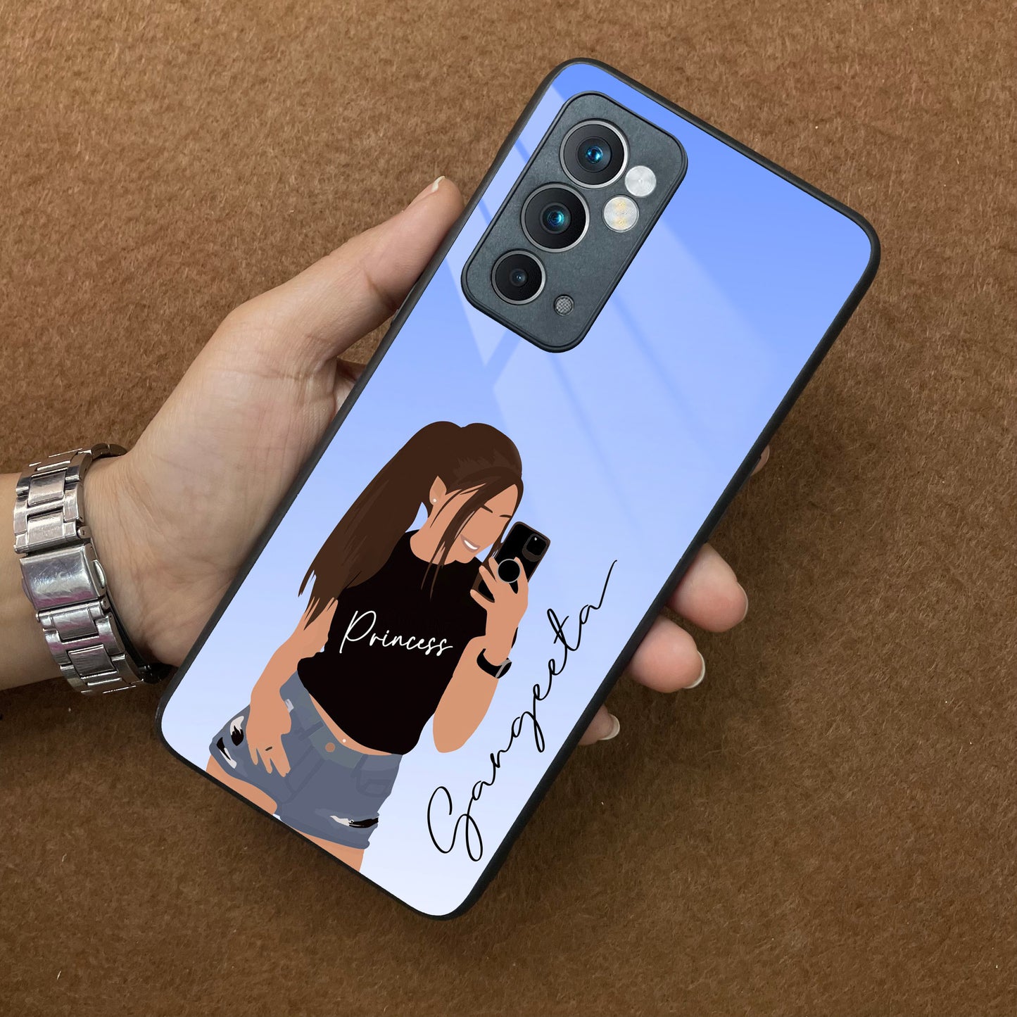 Mobile Girl Glass Case Cover For OnePlus