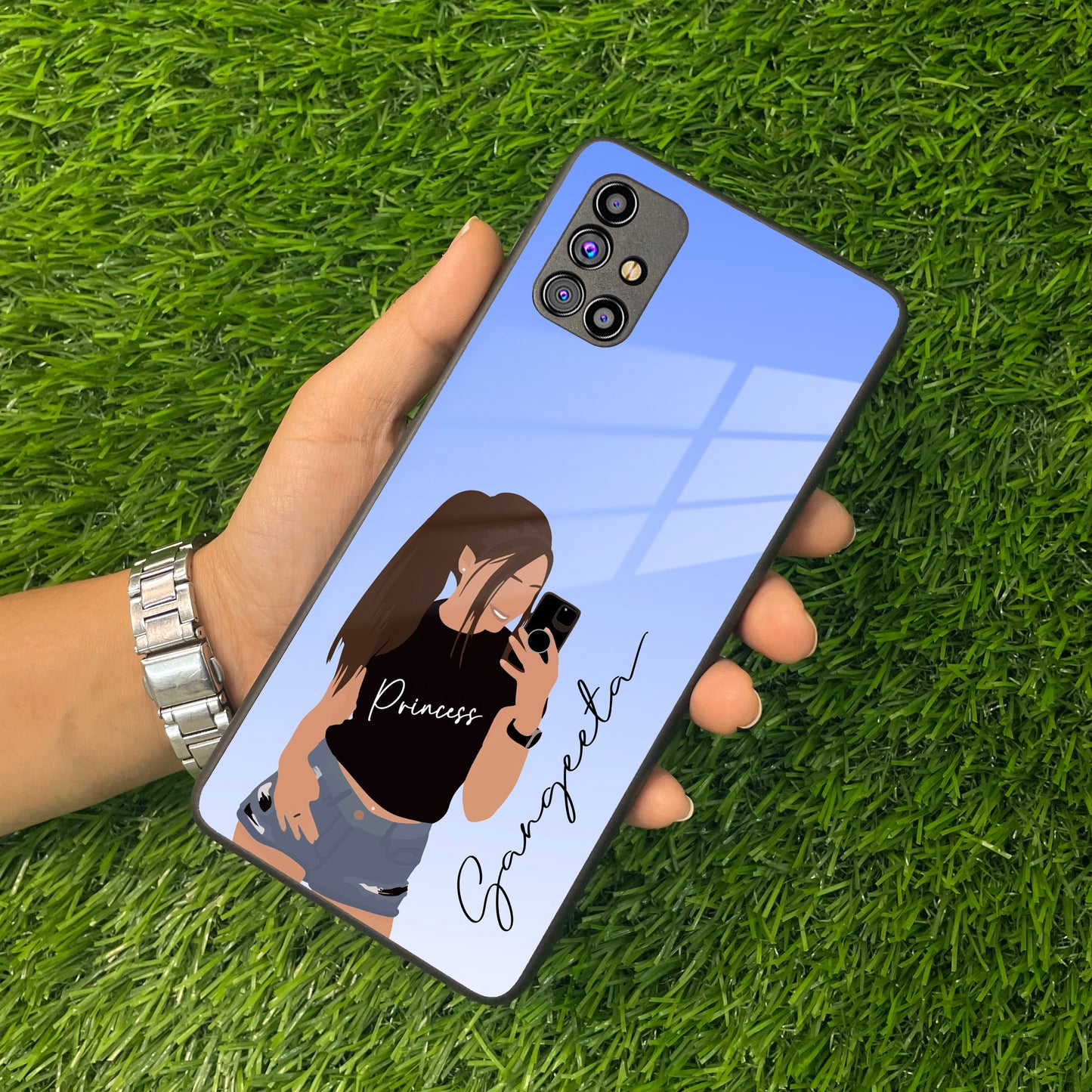 Mobile Girl Glass Case Cover For Samsung