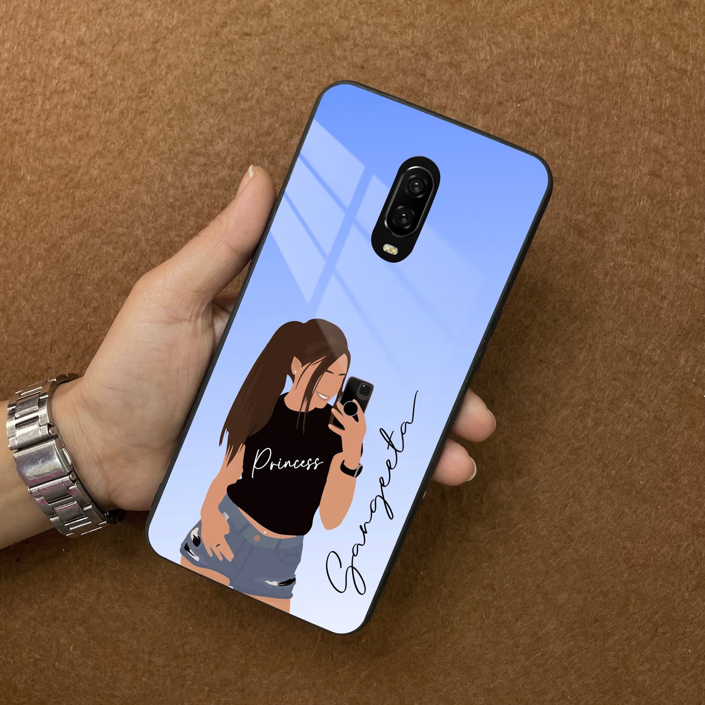 Mobile Girl Glass Case Cover For OnePlus