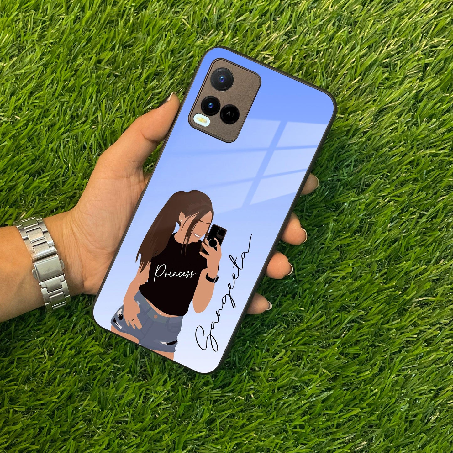 Mobile Girl Glass Case For Vivo