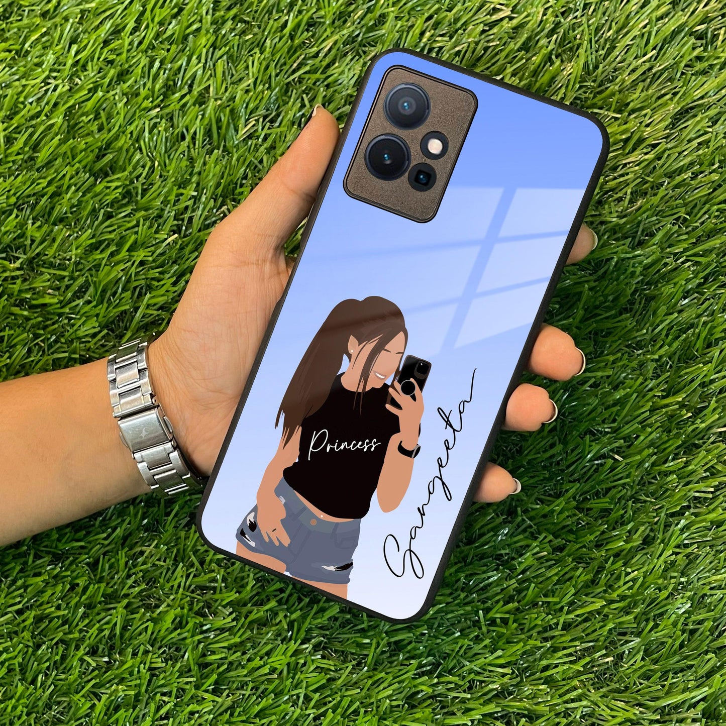 Mobile Girl Glass Case For Vivo