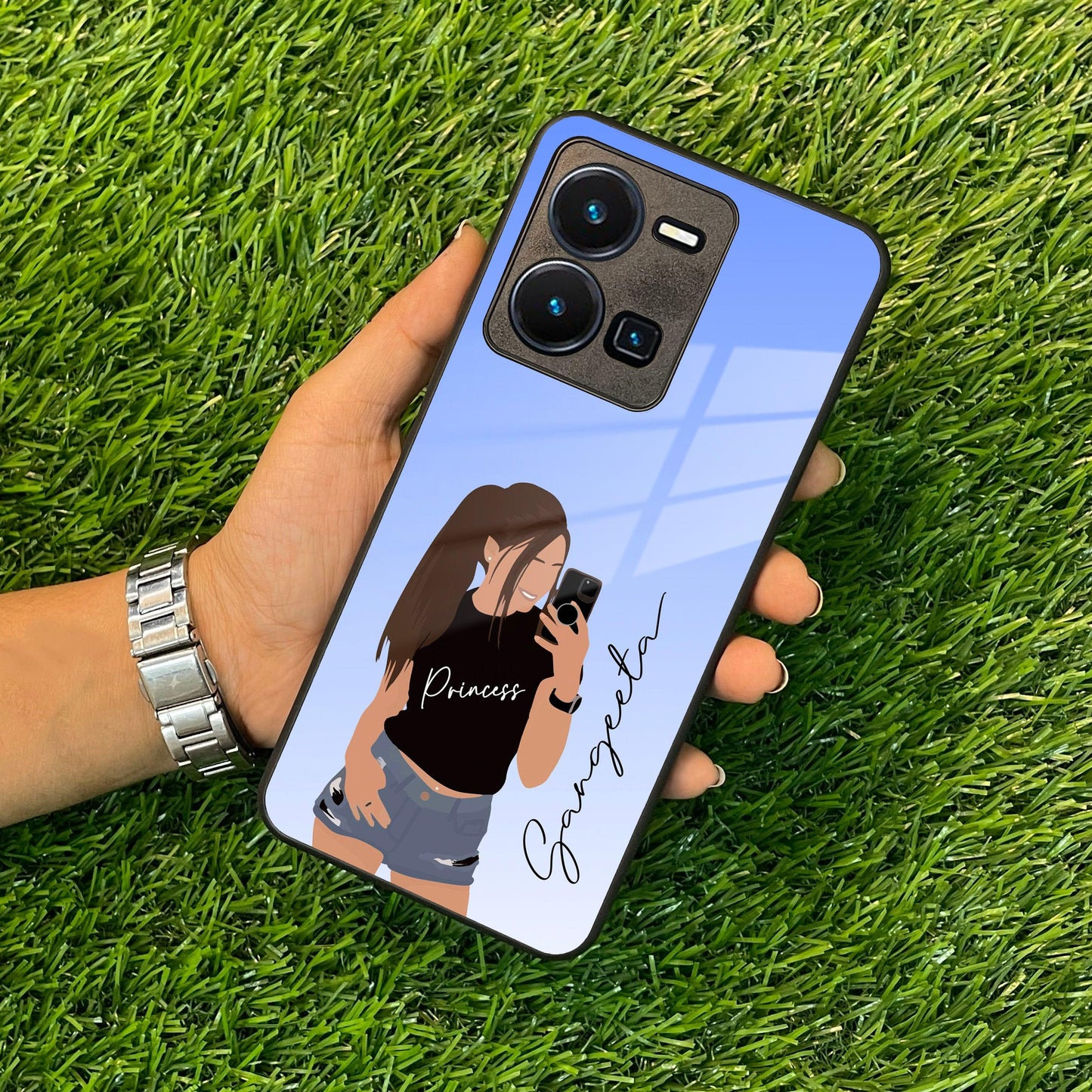 Mobile Girl Glass Case For Vivo