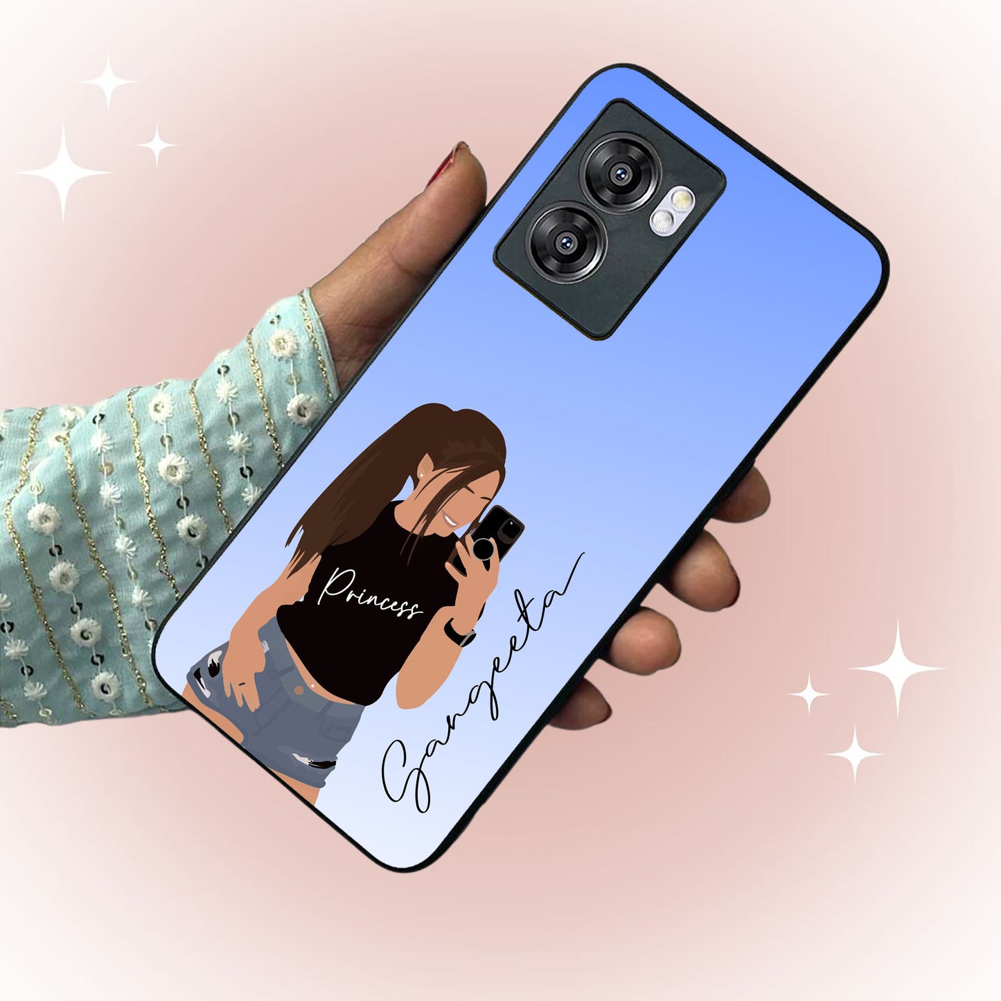 Mobile Girl Glass Case Cover For Oppo