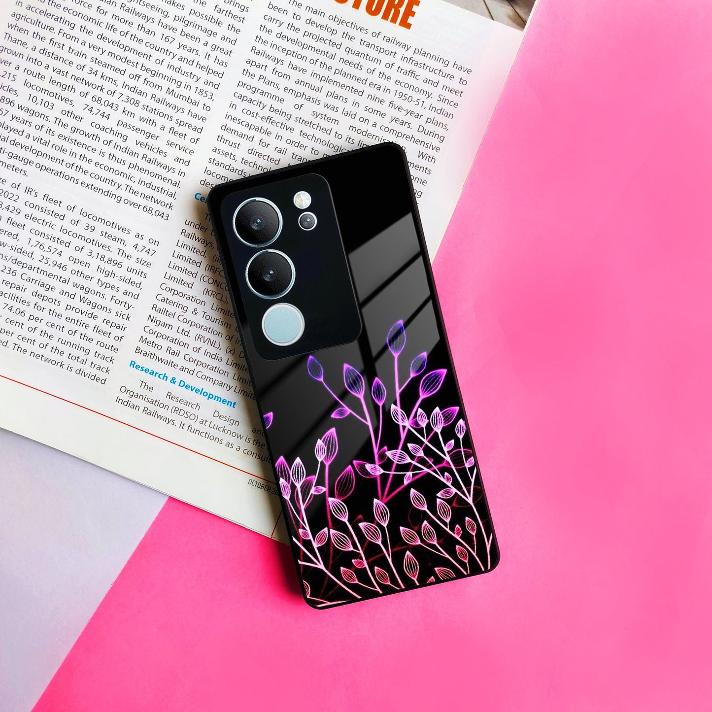 Multicolor Flower Print Glass Case Cover For Vivo