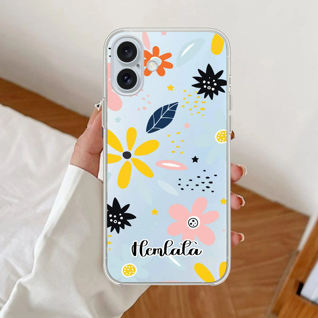 Multi Floral Customize Anti Yellow Clear Case For iPhone 16 Plus