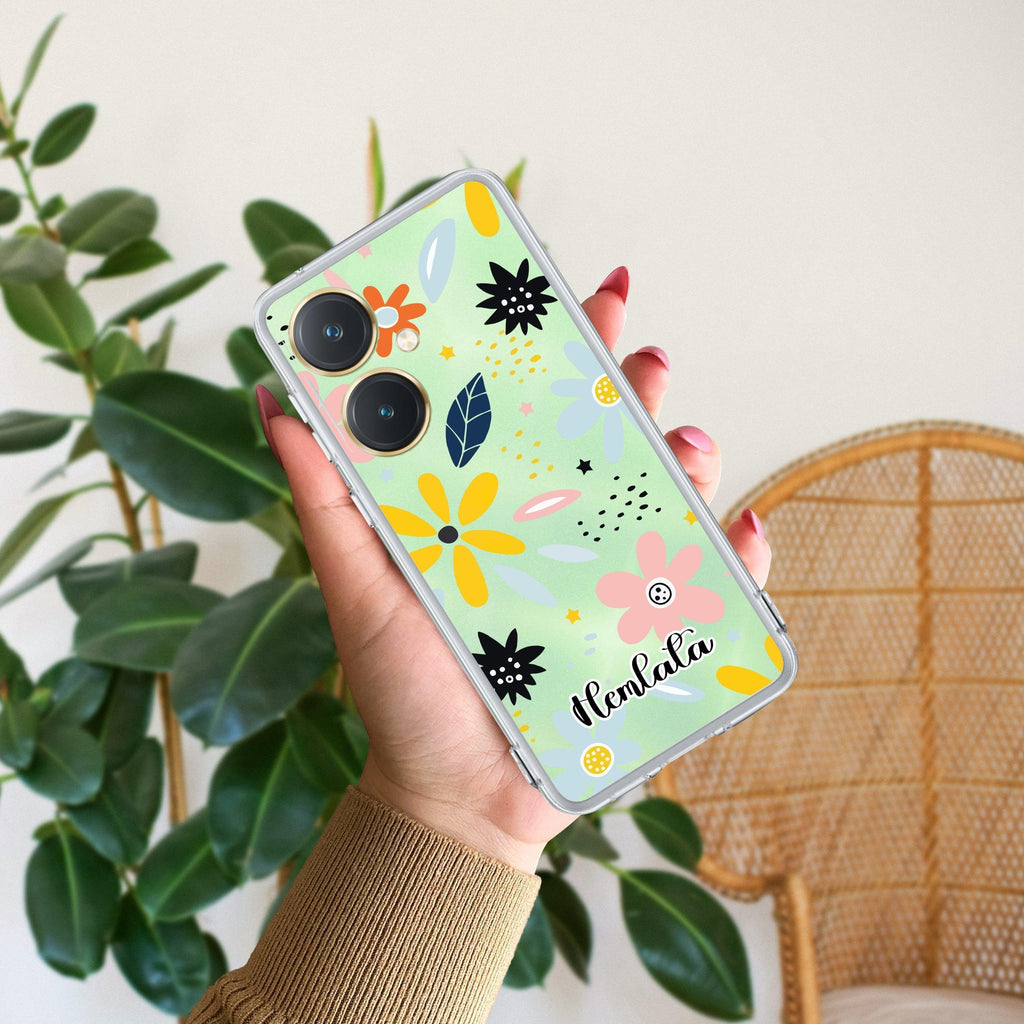 Multi Floral Customize Transparent Silicon Case For Vivo Y27 4G