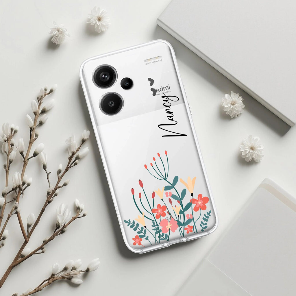 MultiColor Floral Customize Transparent Silicon Case For Redmi Note 14 Pro Plus 5G
