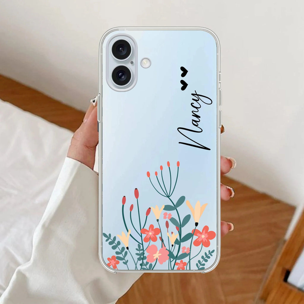 MultiColor Floral Customize Anti Yellow Clear Case For iPhone 17