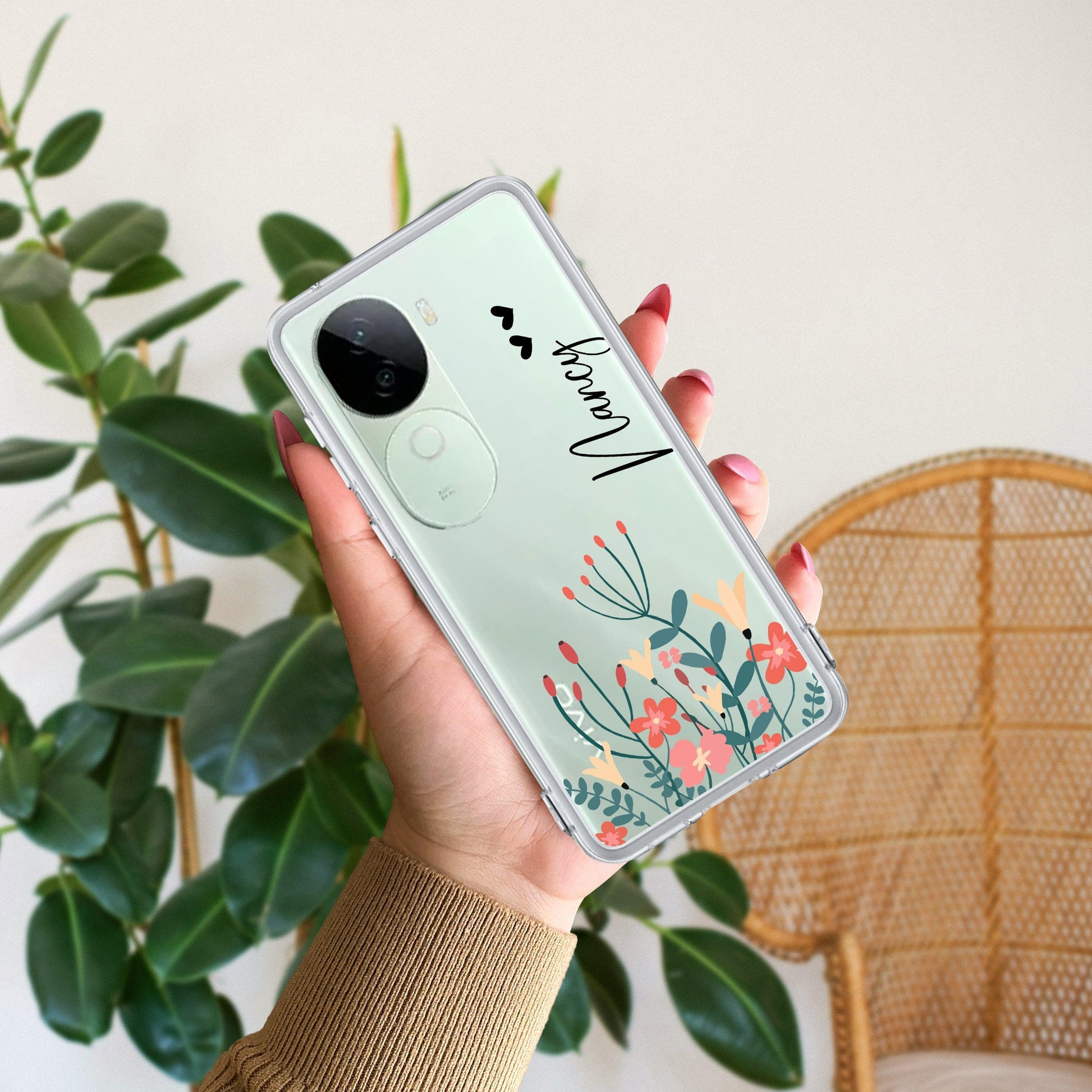 MultiColor Floral Customize Transparent Silicon Case For iQOO - ShopOnCliQ