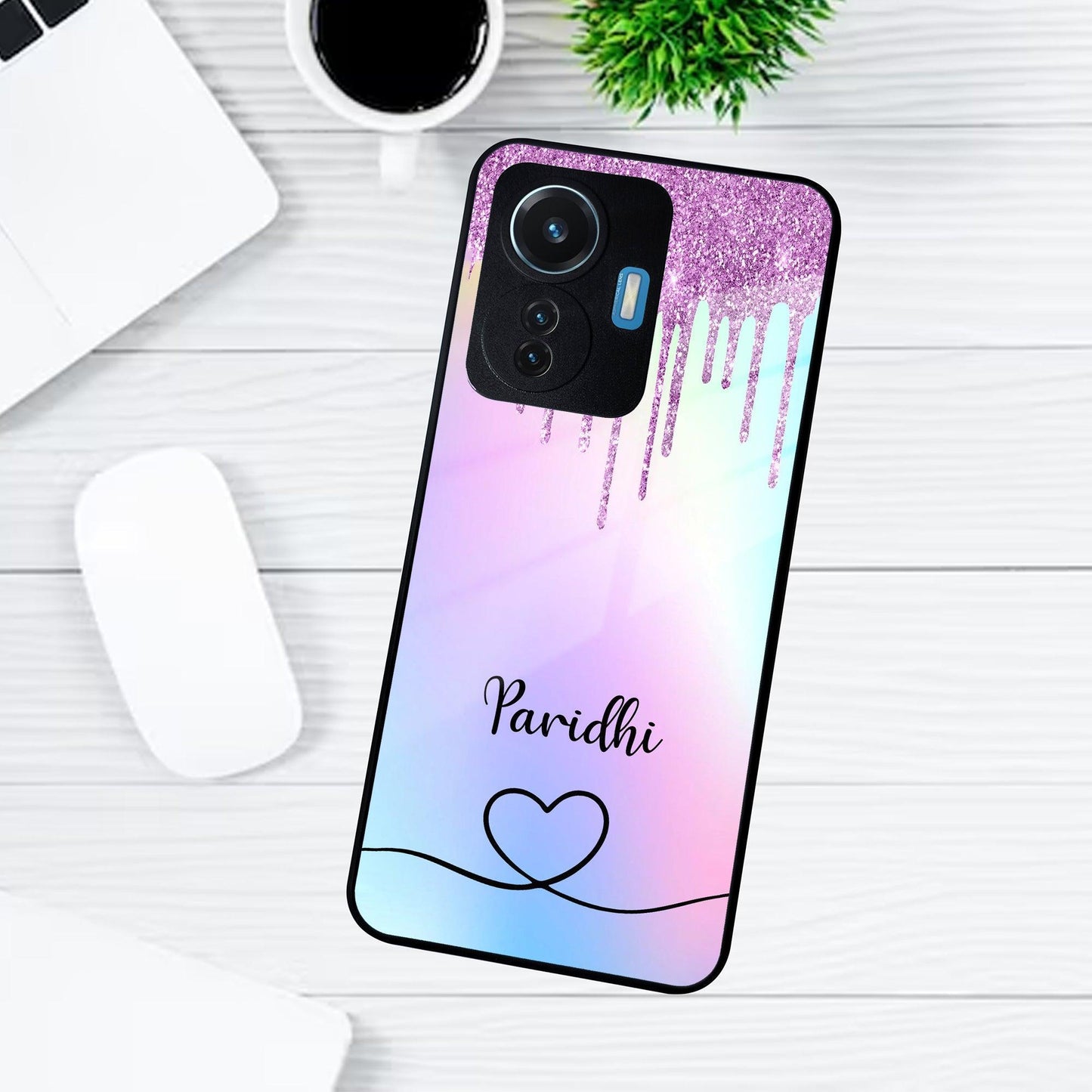 MultiColor Glitter Glass Case For Vivo