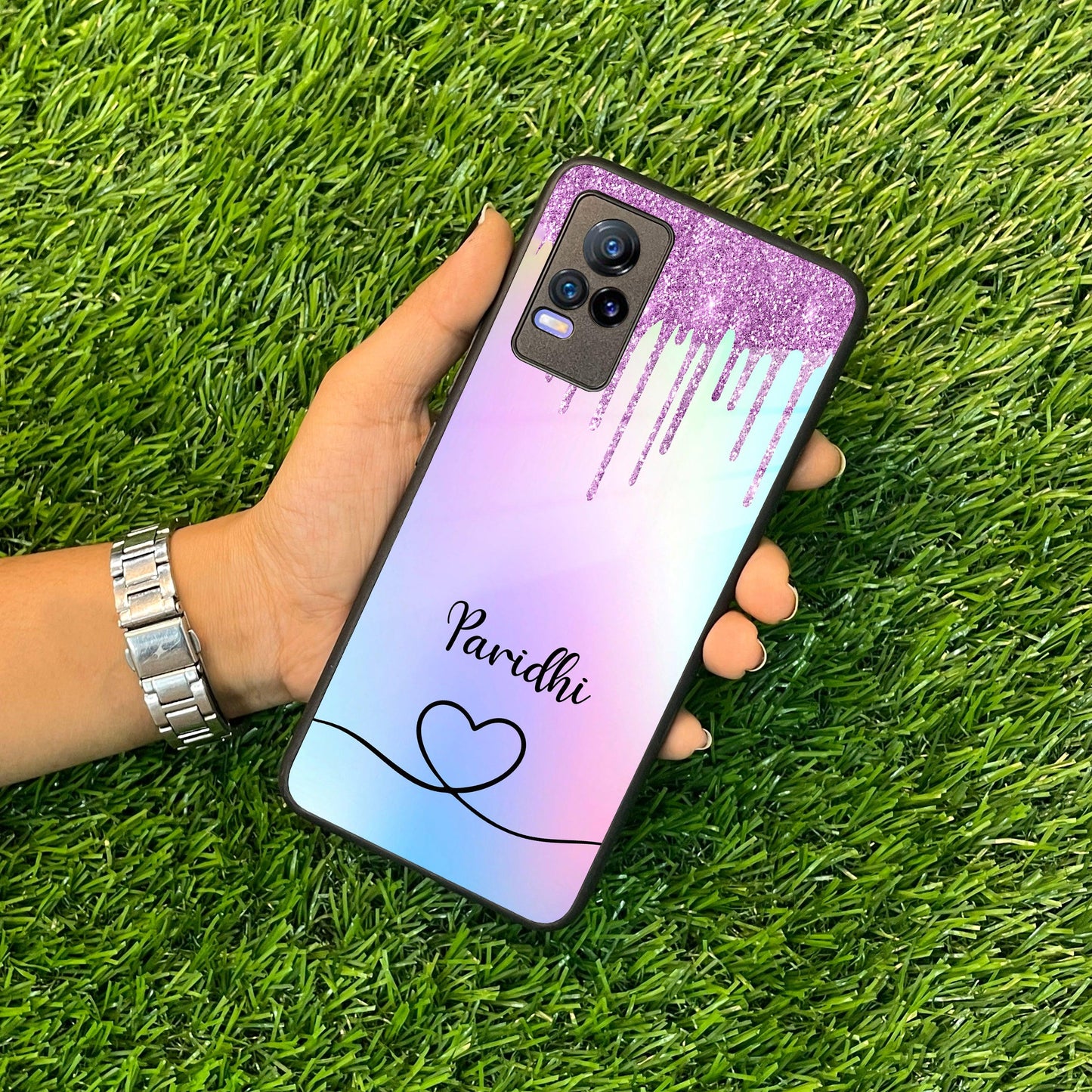 MultiColor Glitter Glass Case For Vivo