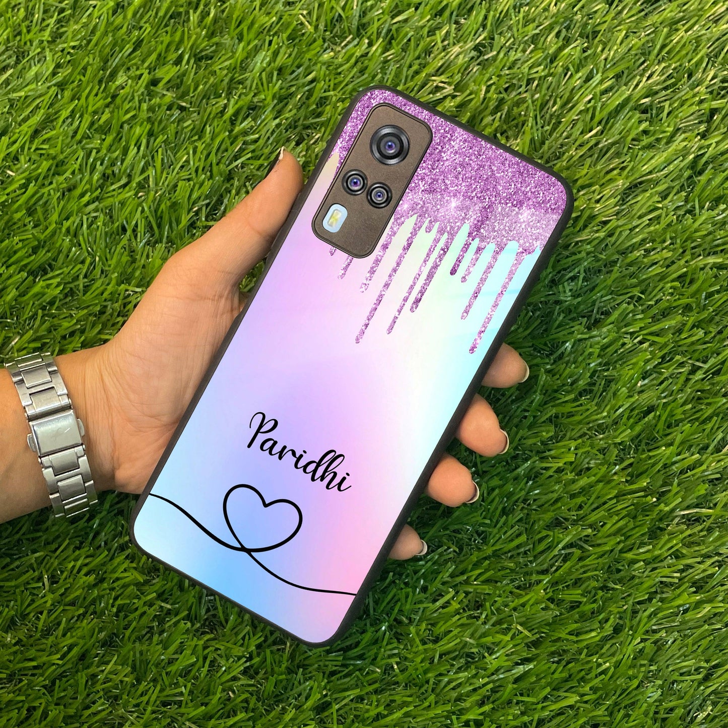 MultiColor Glitter Glass Case For Vivo