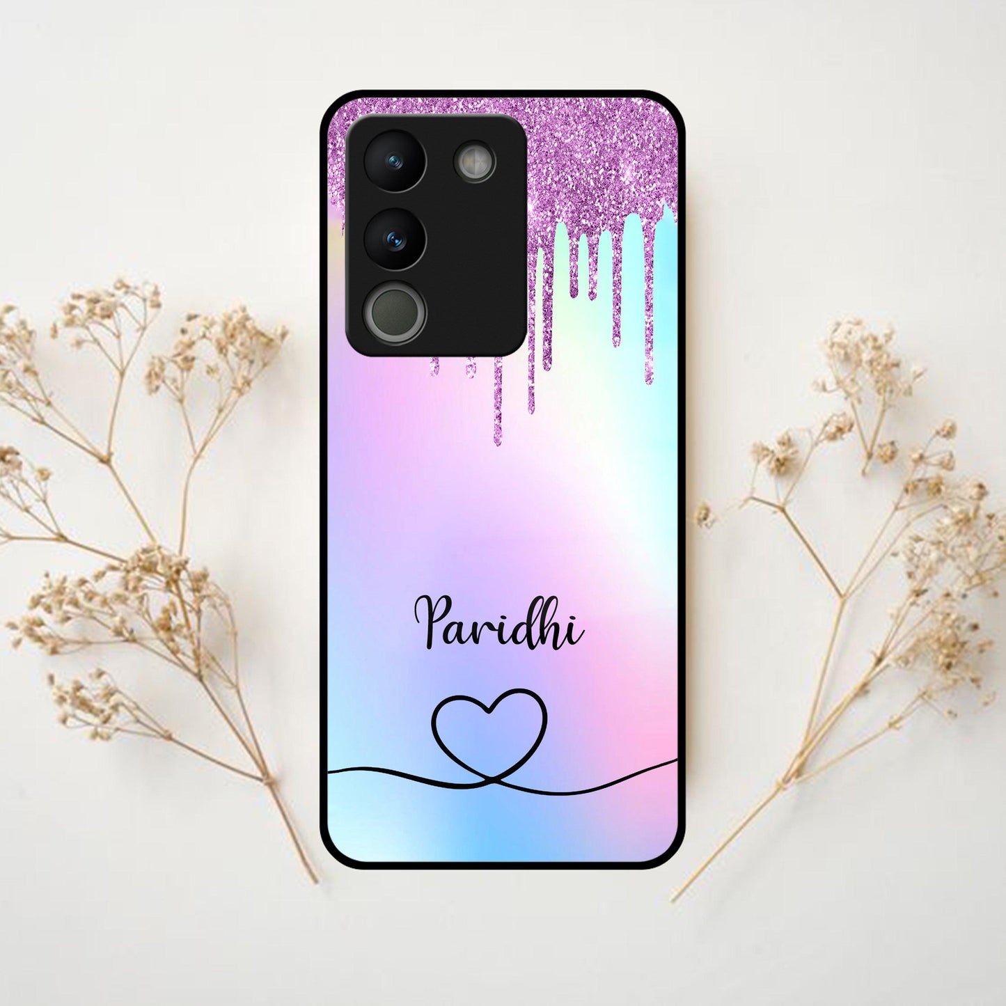 MultiColor Glitter Glass Case For Vivo