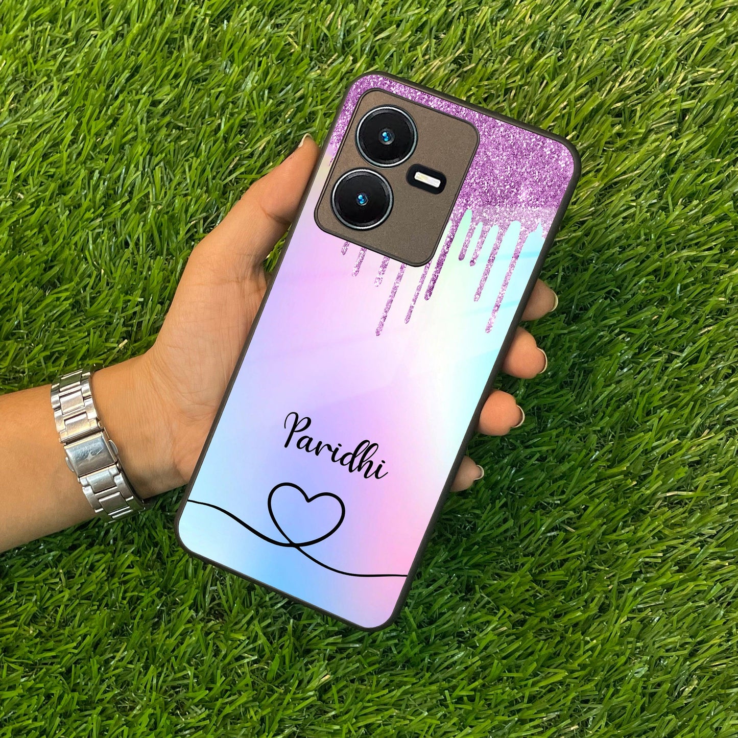 MultiColor Glitter Glass Case For Vivo