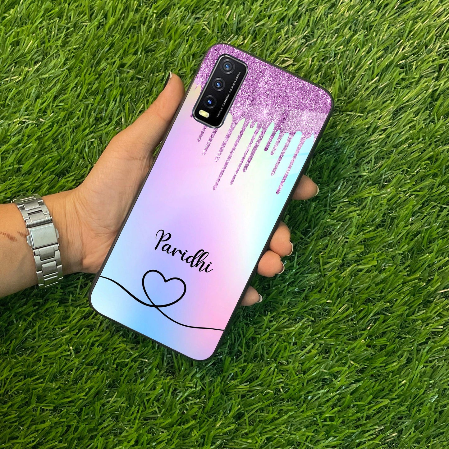 MultiColor Glitter Glass Case For Vivo