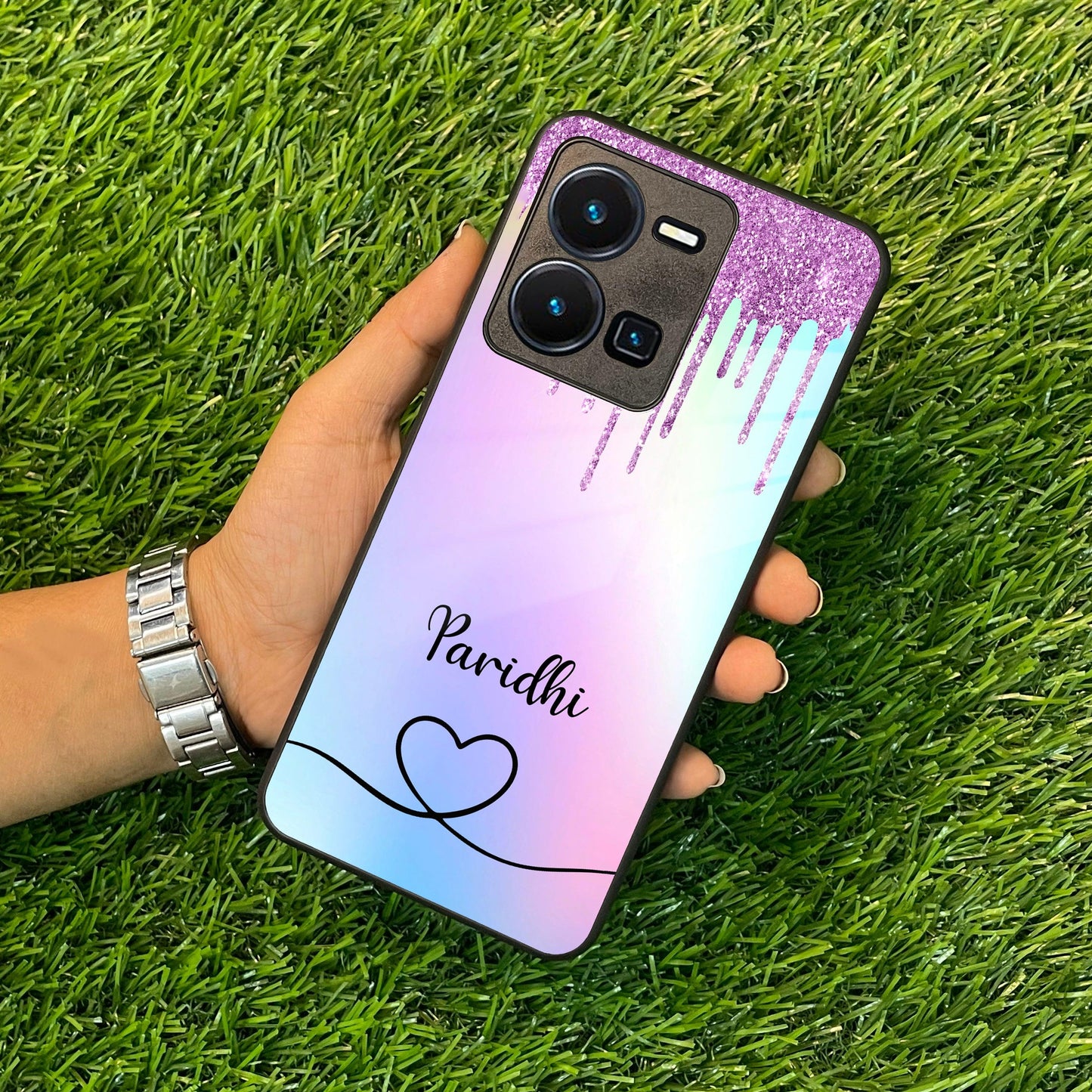 MultiColor Glitter Glass Case For Vivo