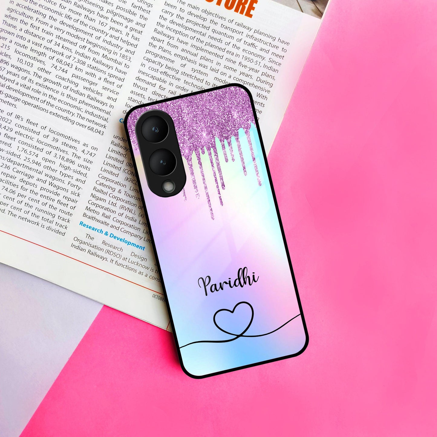 MultiColor Glitter Glass Case For Vivo