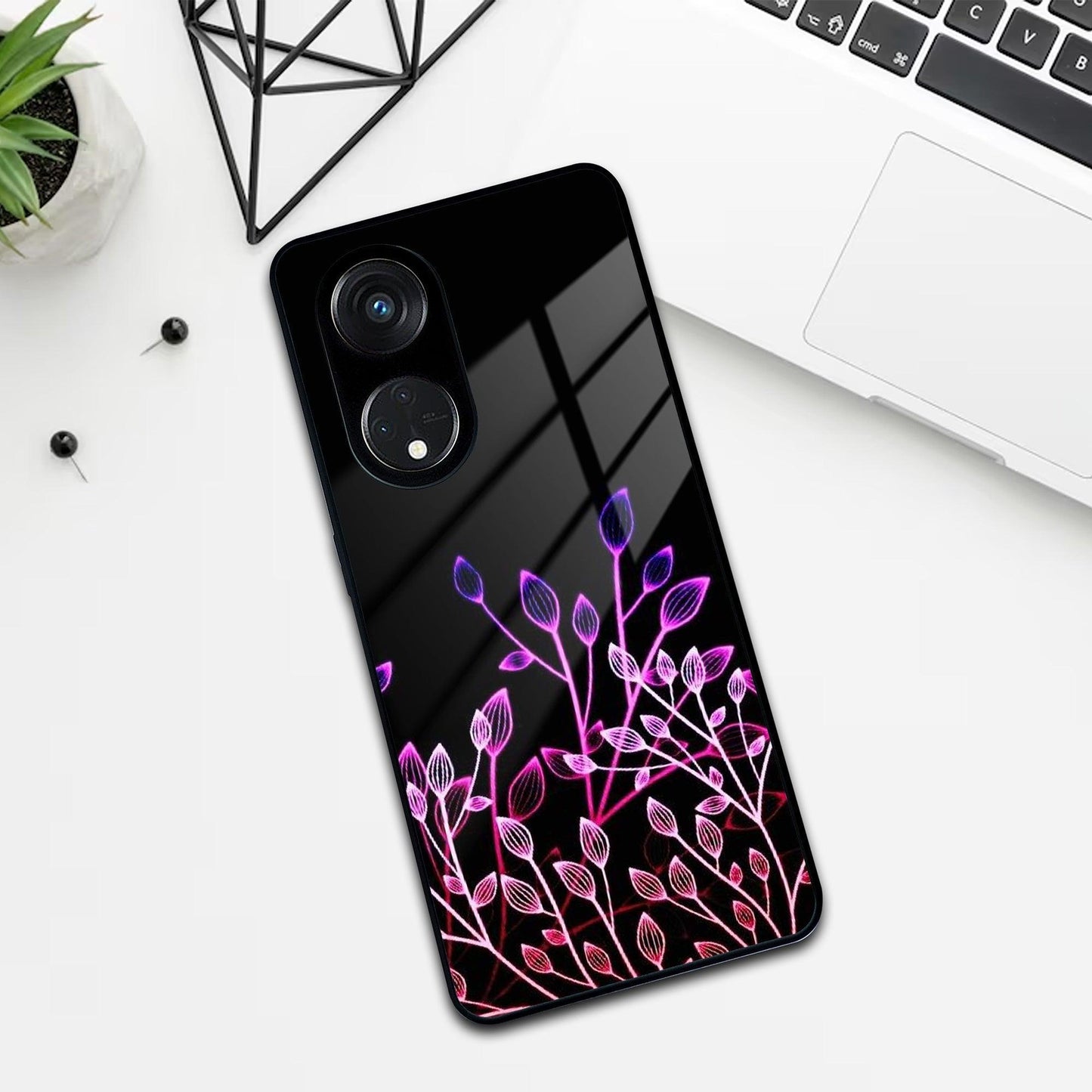 Multicolor Flower Print Glass Case Cover For Oppo