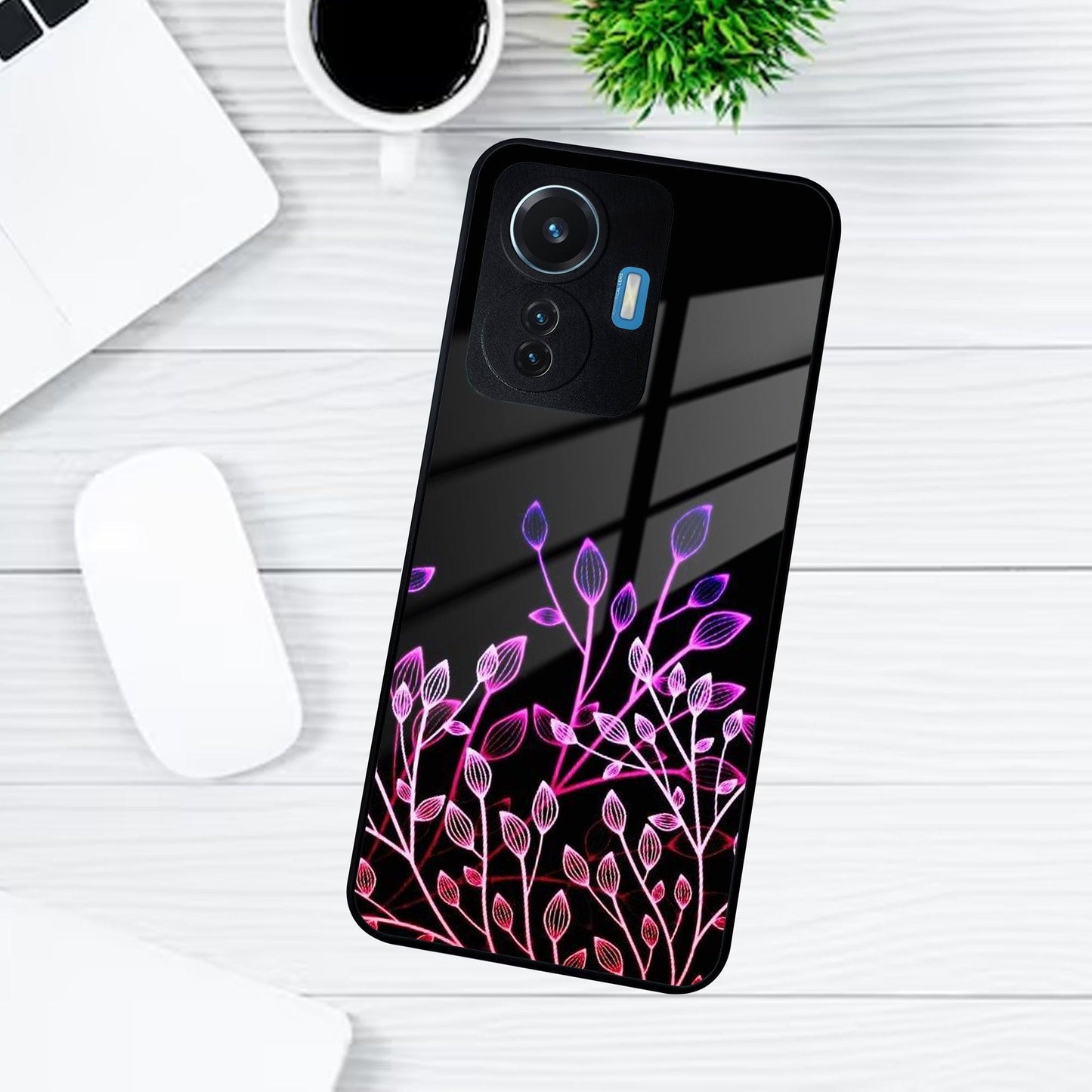Multicolor Flower Print Glass Case Cover For Vivo