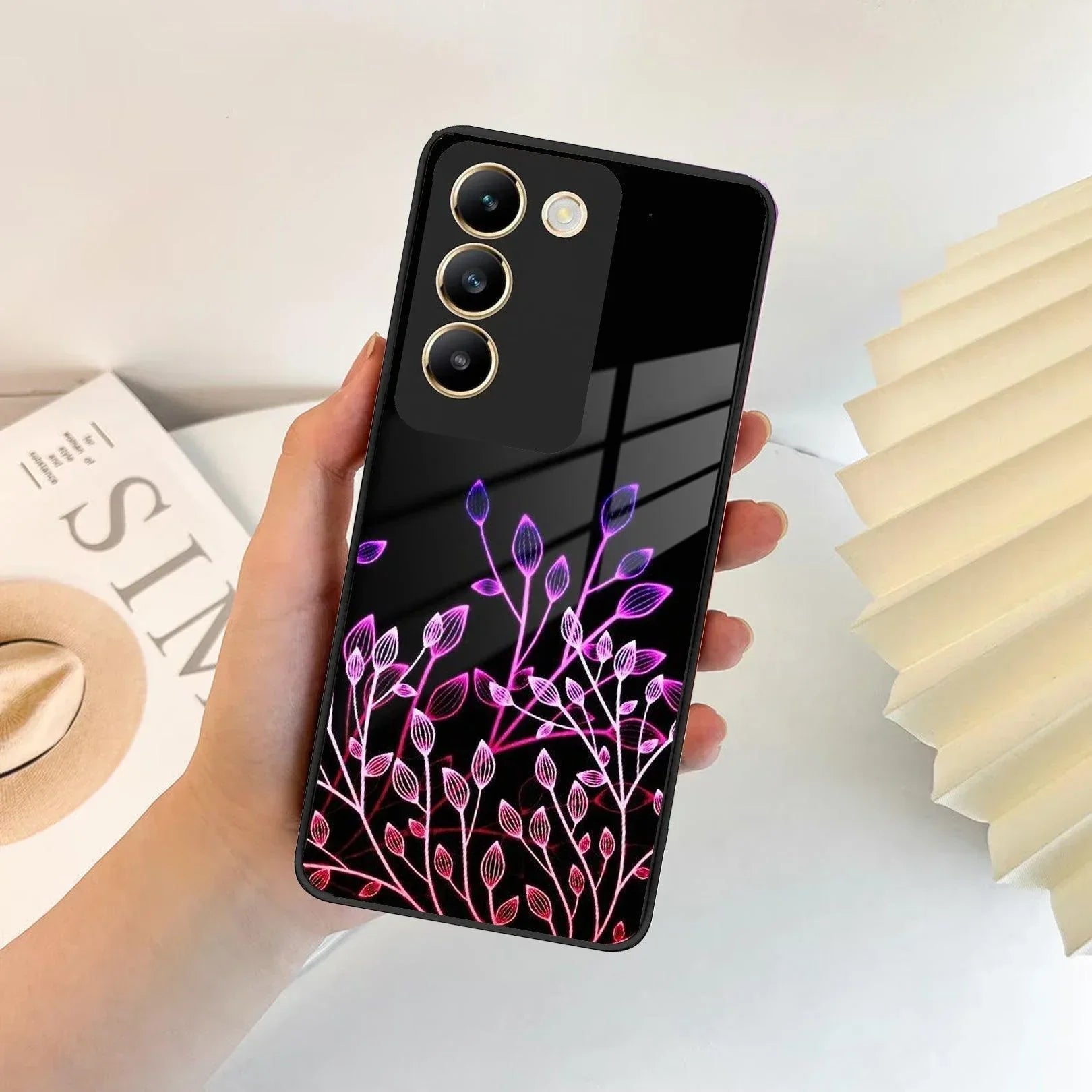 Multicolor Flower Print Glass Case Cover For Vivo - ShopOnCliQ