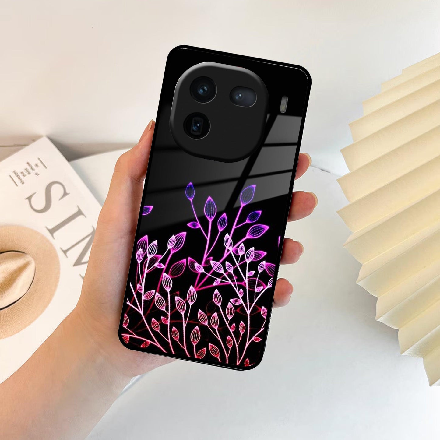 Multicolor Flower Print Glass Case Cover For iQOO