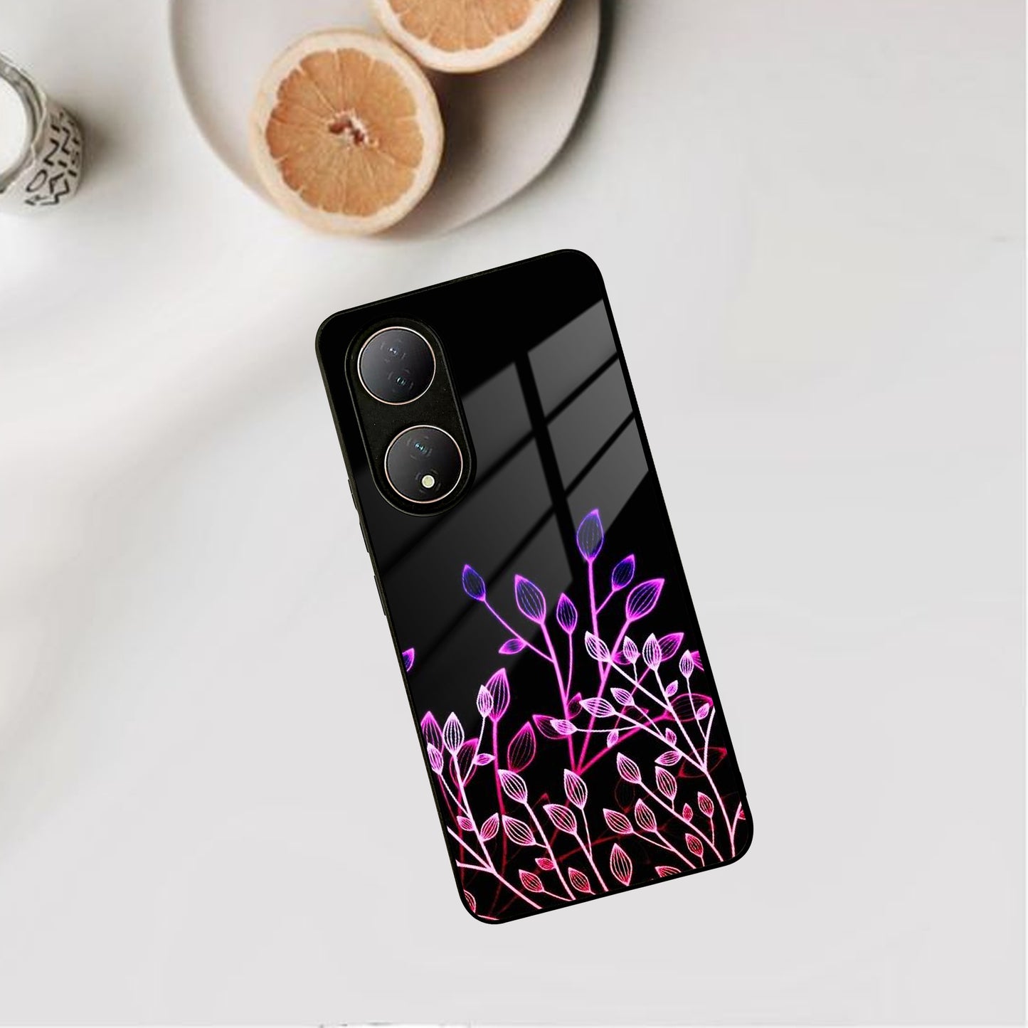 Multicolor Flower Print Glass Case Cover For Vivo