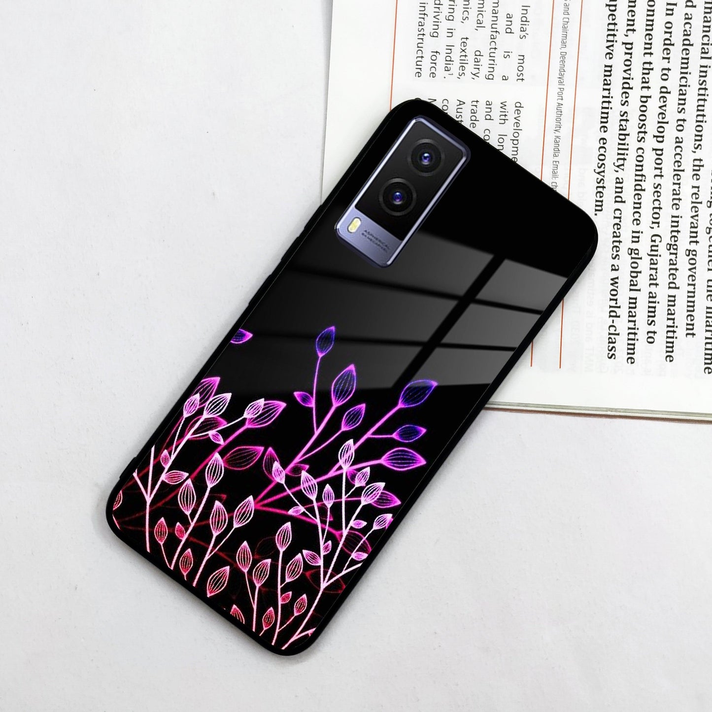 Multicolor Flower Print Glass Case Cover For Vivo