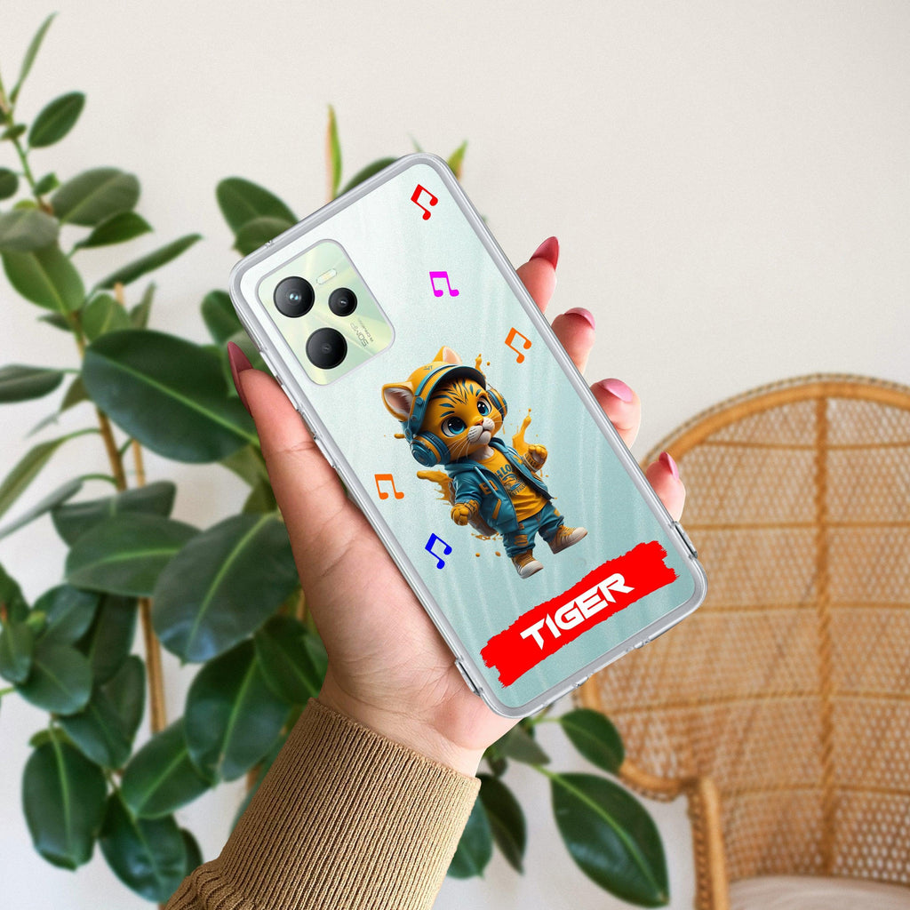 Music Cat Customize Anti Yelllow Case For Realme C35 / Realme Narzo 50A Prime