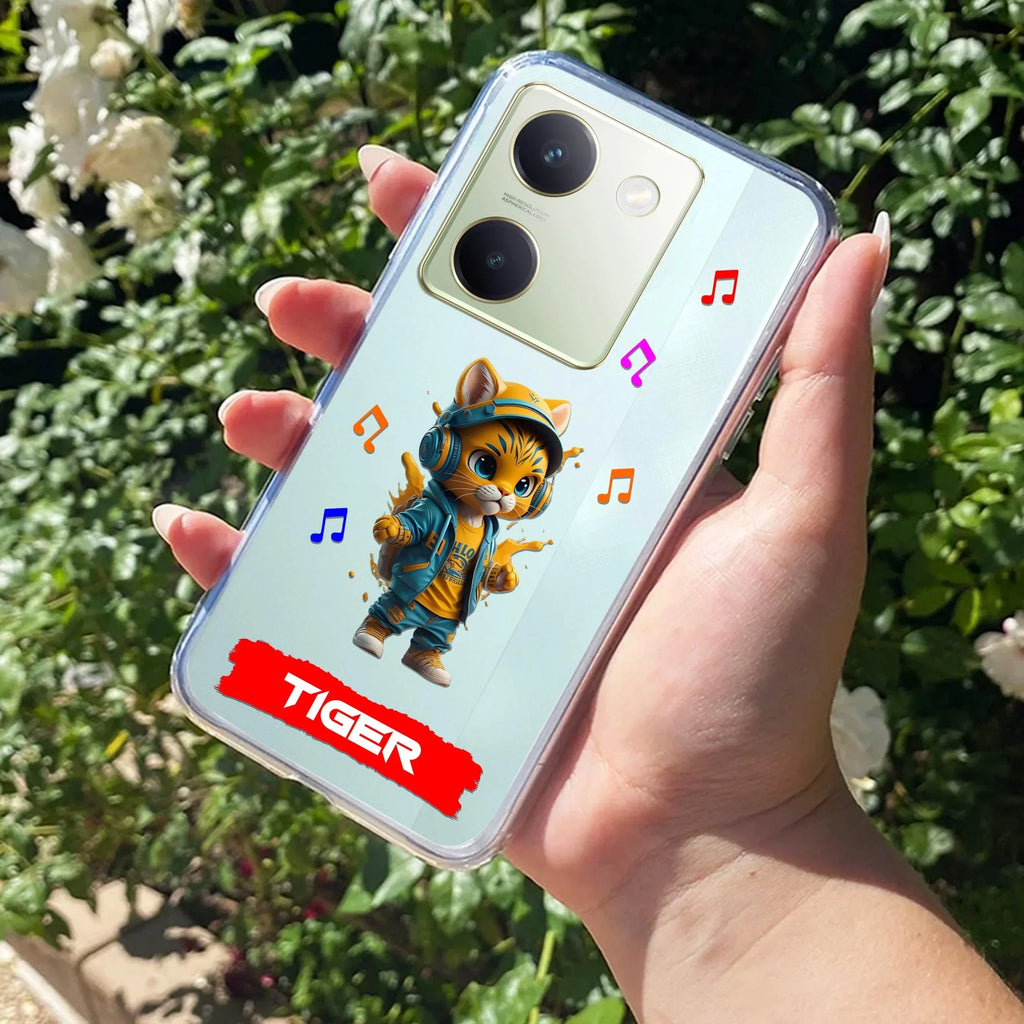 Music Cat Customize Transparent Silicon Case For Vivo V30 5G