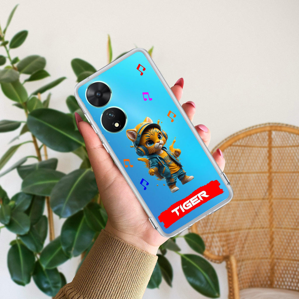 Music Cat Customize Transparent Silicon Case For Vivo Y28 5G