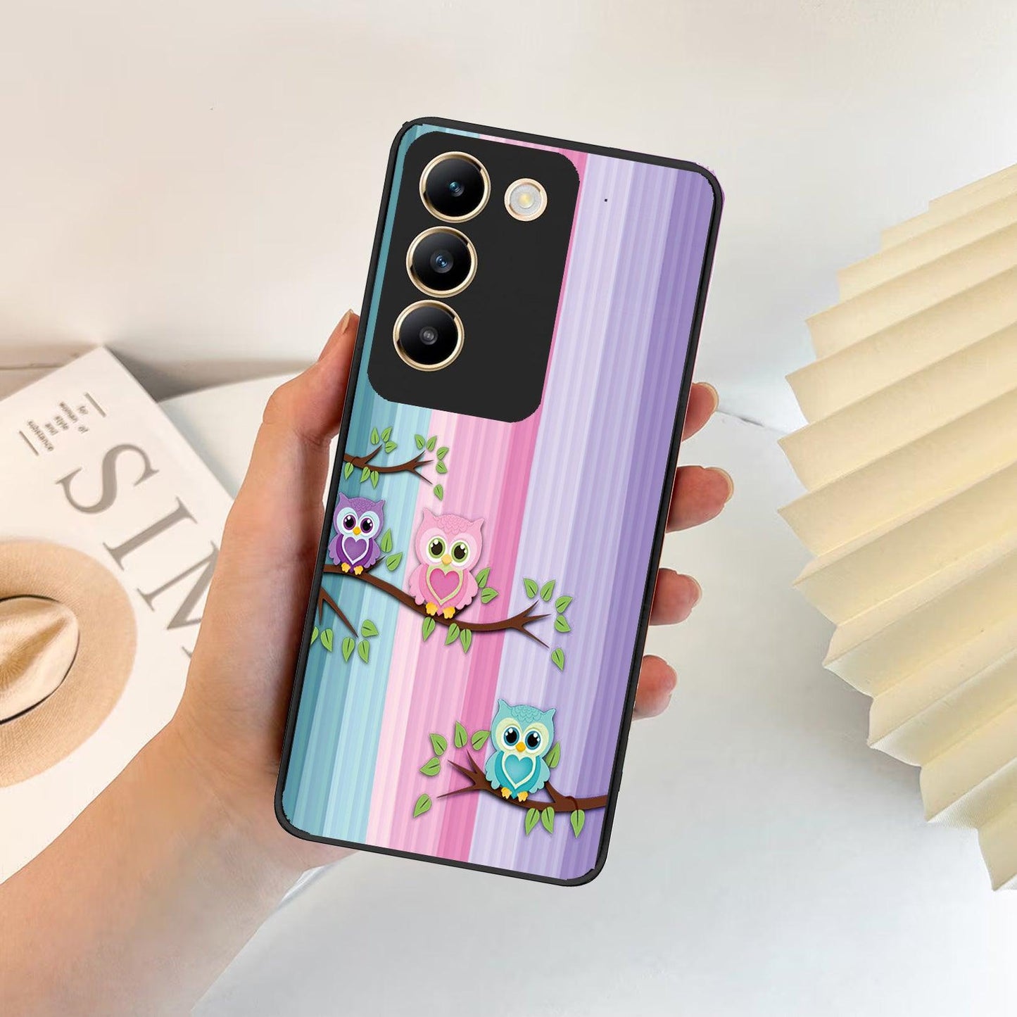 Owl Glossy Metal Case Cover For Vivo