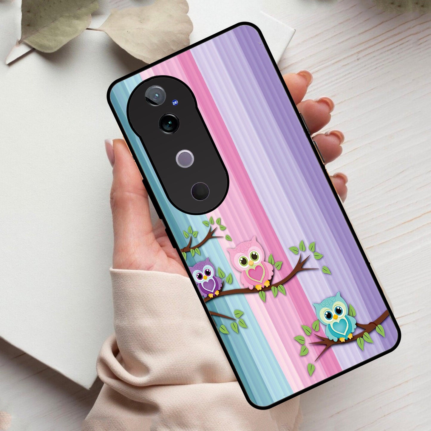 Owl Glossy Metal Case Cover For Vivo