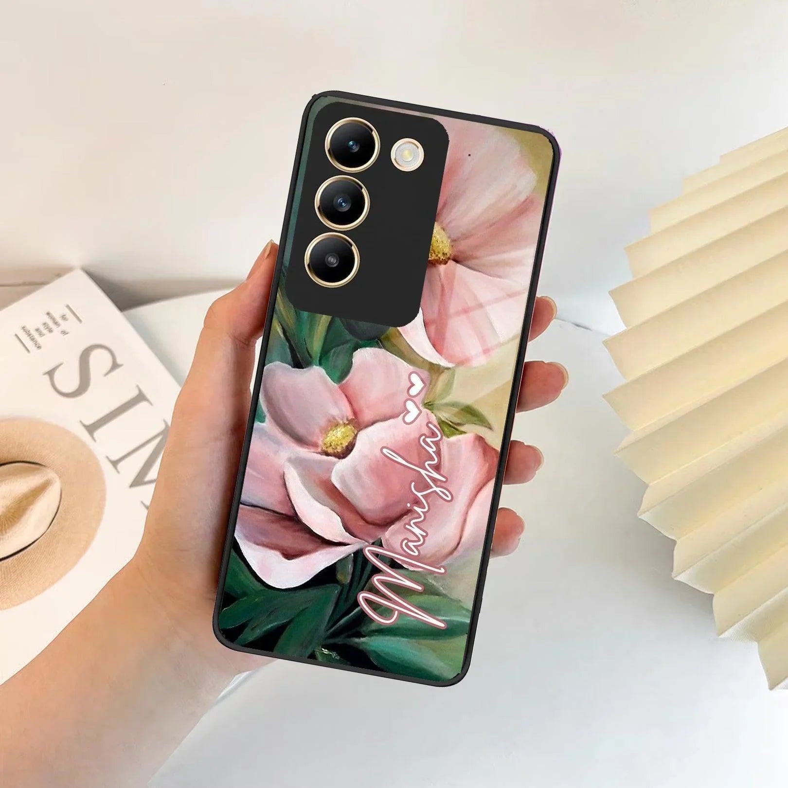 Paint Floral Poster Glass Case Cover For Vivo - ShopOnCliQ