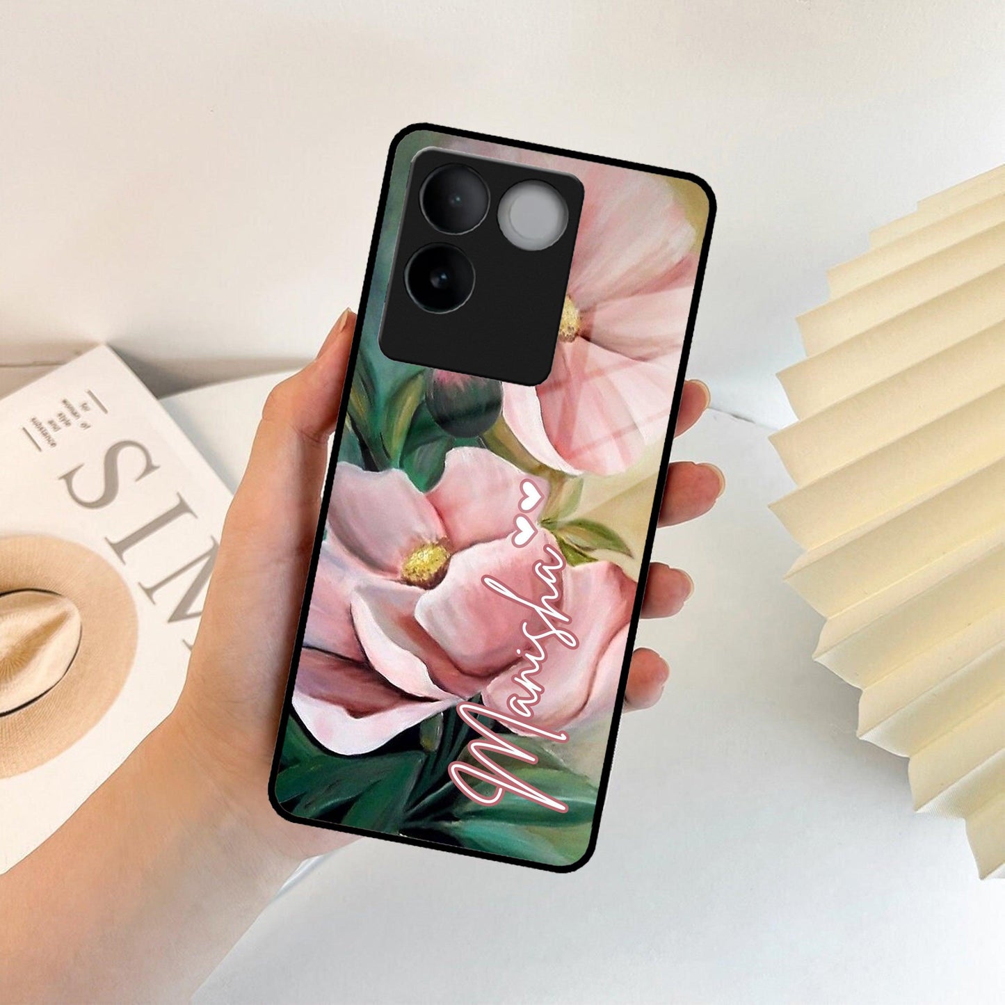 Paint Floral Poster Glass Case Cover For iQOO