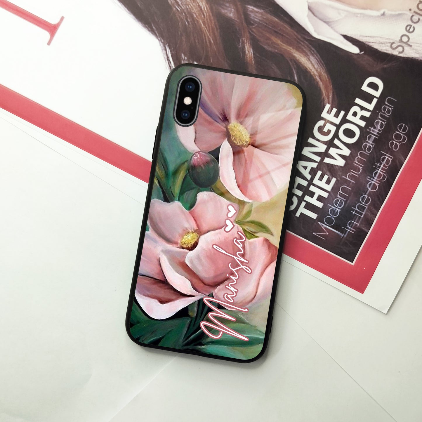 Paint Floral Poster Glass Case Cover For iPhone