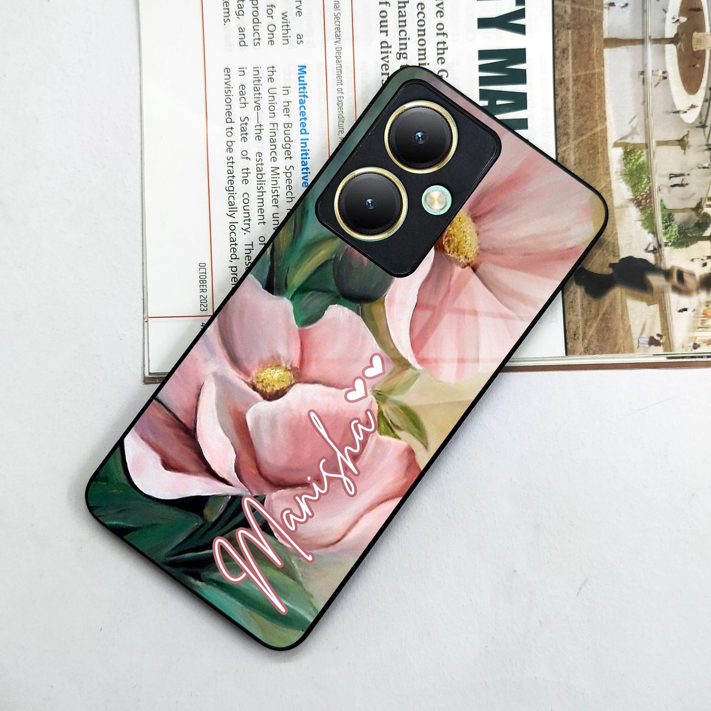 Paint Floral Poster Glass Case Cover For Vivo