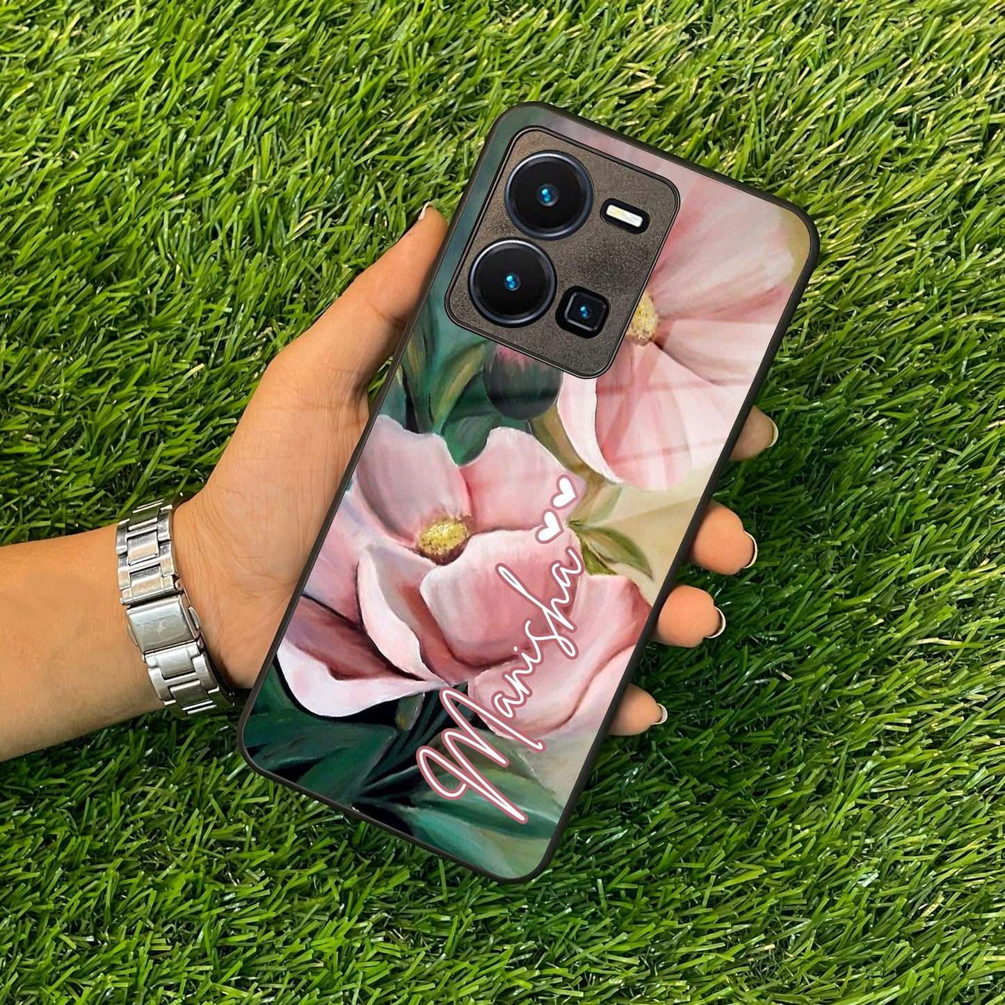 Paint Floral Poster Glass Case Cover For Vivo