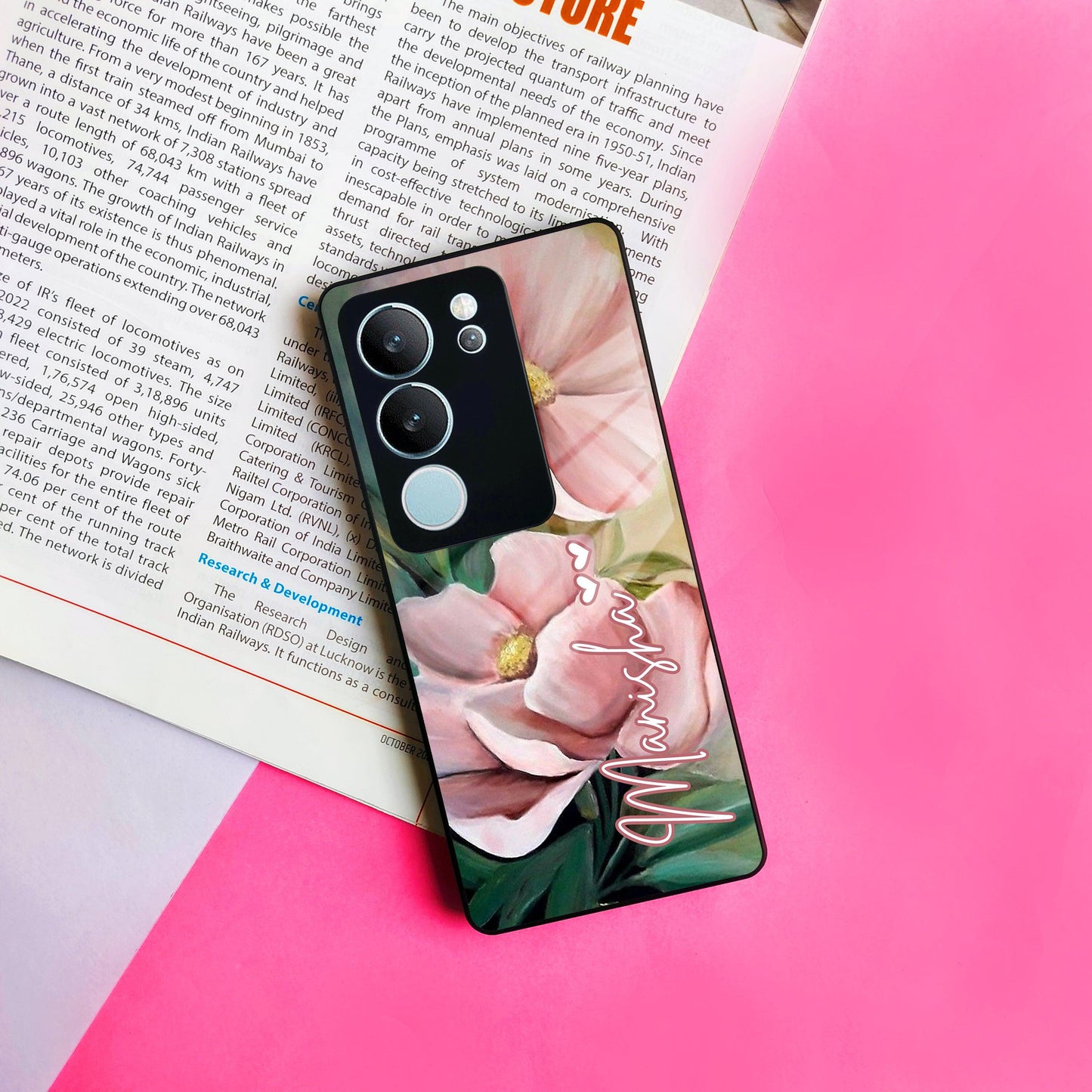 Paint Floral Poster Glass Case Cover For Vivo