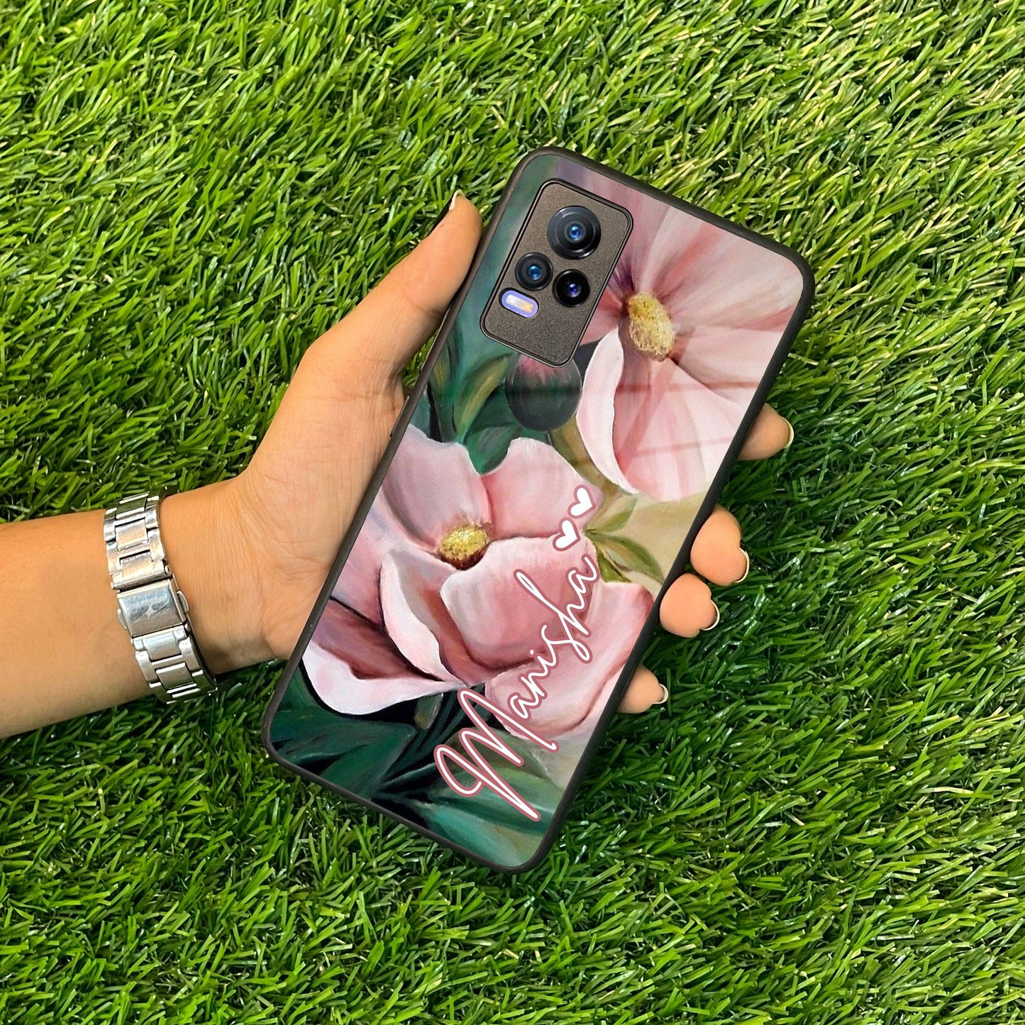 Paint Floral Poster Glass Case Cover For Vivo